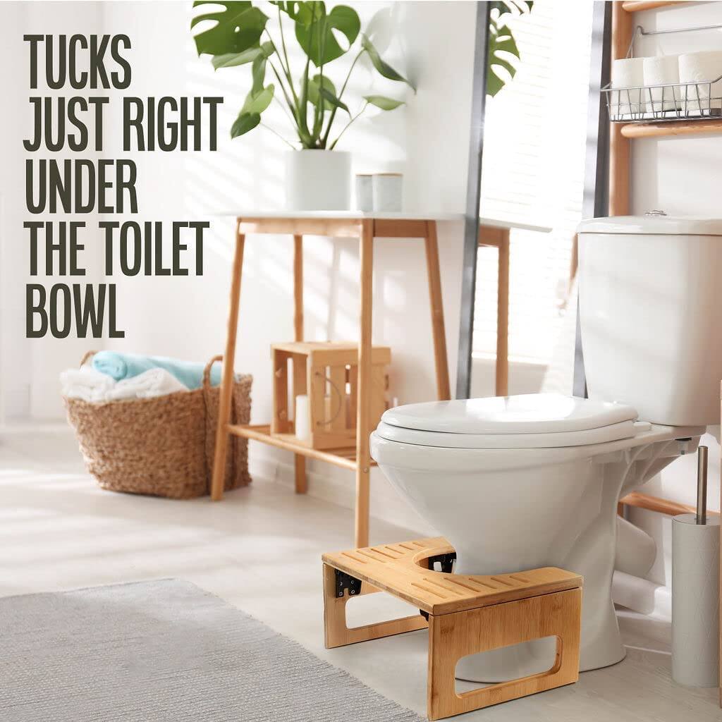 TUCKS JUST RIGHT UNDER THE TOILET BOWL