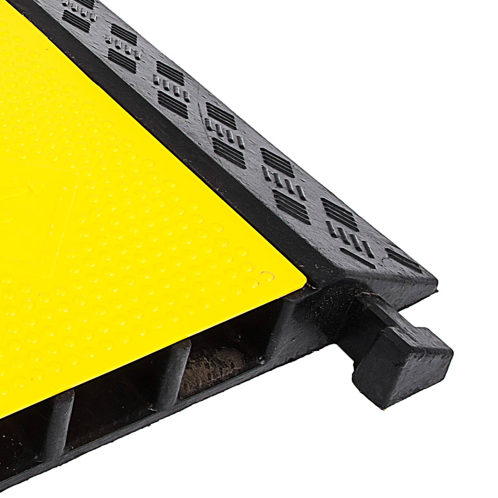 Alt View 5. VEVOR - Rubber Cable Guard, 3-Channel, 2 x 2.3 in - Durable Cord Protection Ramp for Driveways, 6600 lbs Capacity - Yellow and black.
