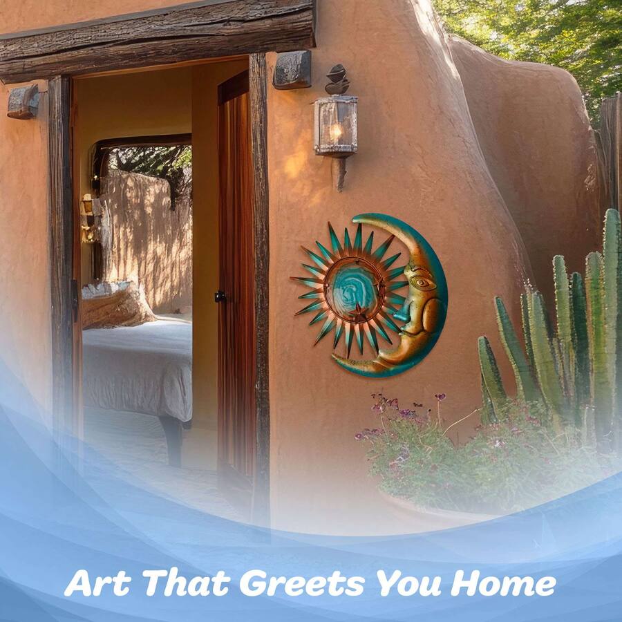 Texture Tile Rusted Metal G128 Sun and Moon Metal Wall Art 12x12 Sun & 12x8 Moon Indoor Outdoor ...