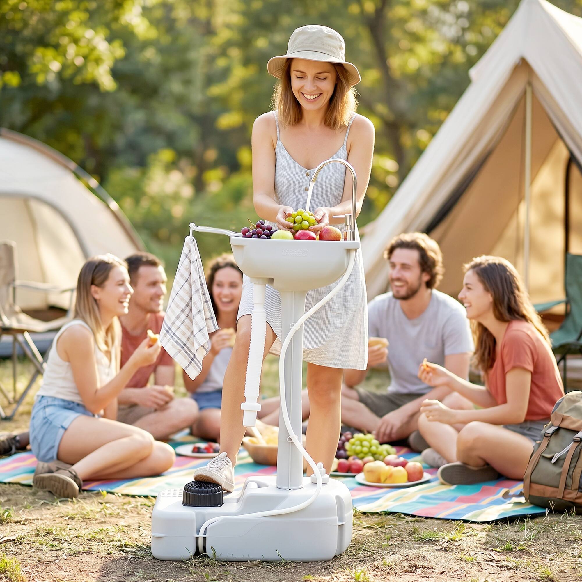 Alt View 1. Kleankin - Camping Sink, HDPE Portable Sink Hand Wash Station with 4.5 Gallon Tank, Wheels, Soap Dispenser - Light Grey.
