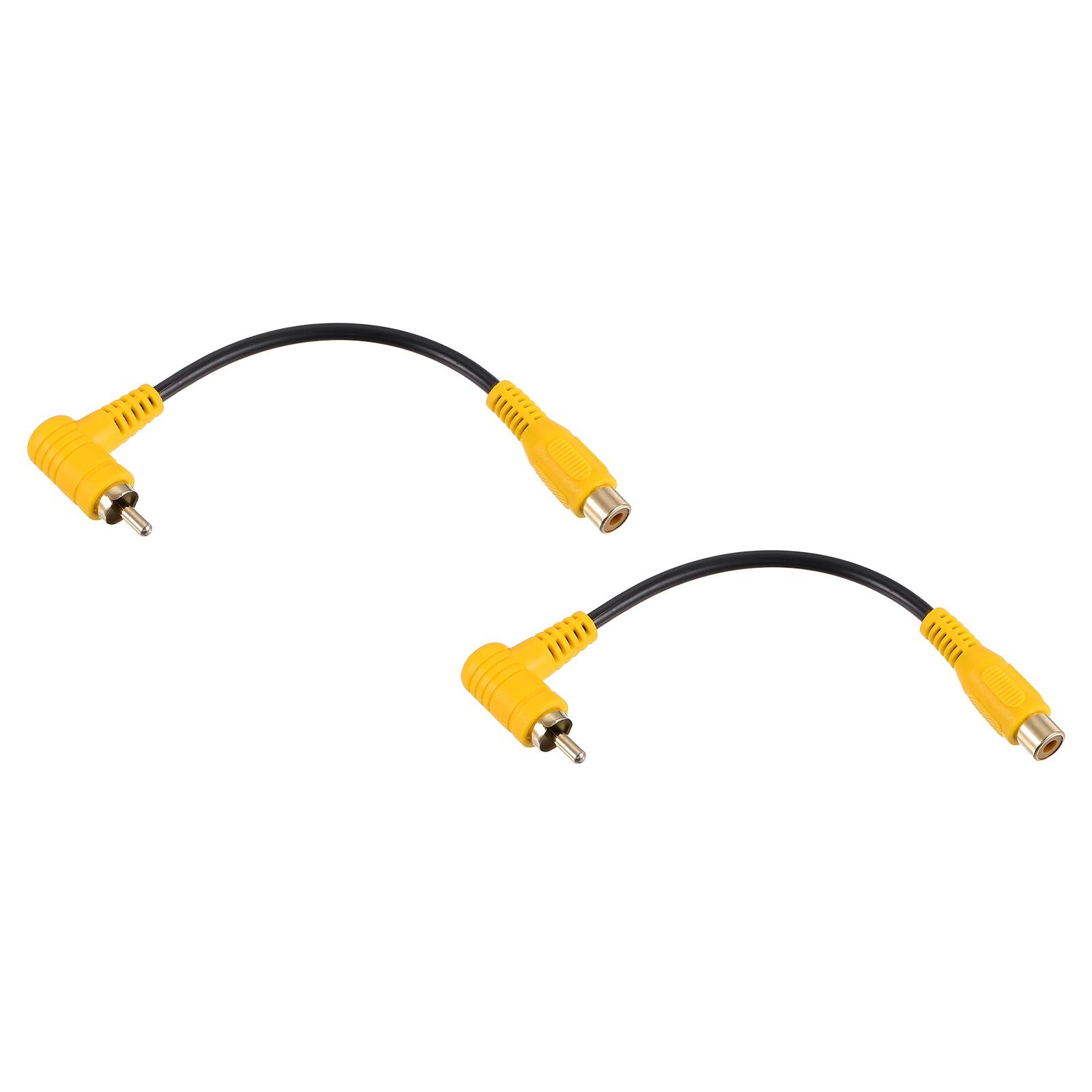 Unique Bargains - 2pcs RCA Right Angle Cable, 1 RCA Male Bend to 1 RCA Female, for Subwoofer Amplifier Home Theater - Black