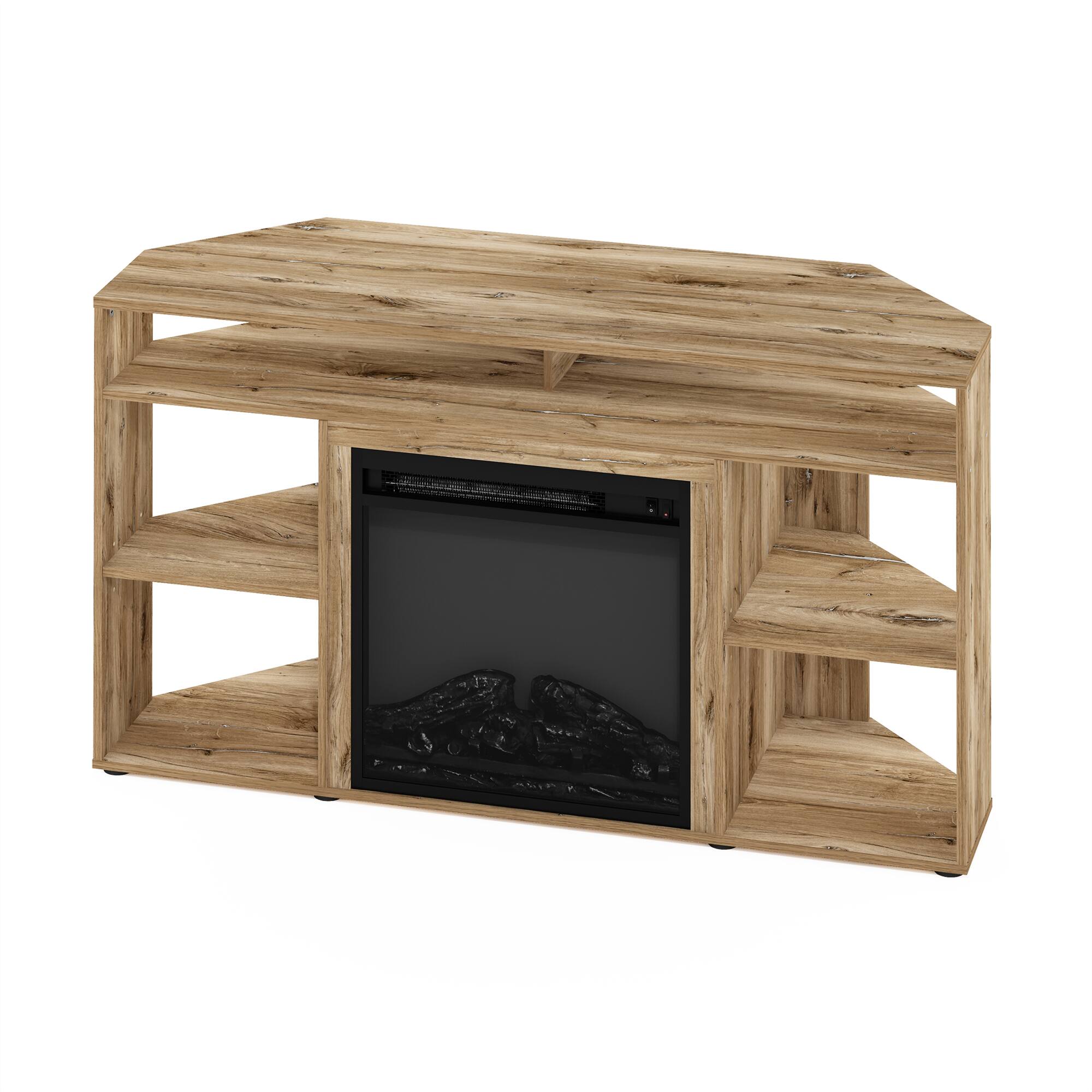 Alt View 3. Furinno - Jensen Corner TV Stand with Fireplace for TV up to 55 Inches - Flagstaff Oak.