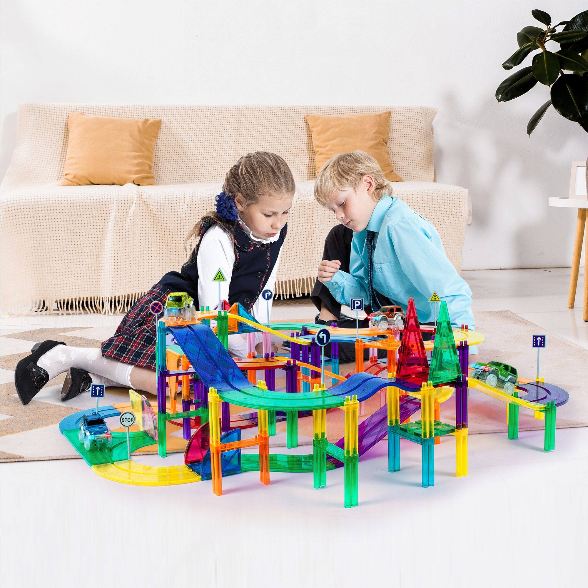 Alt View 7. PicassoTiles - PICASSO-TILES Magnetic Tiles Race Track Add-On Expansion Set for Kids, Racing Ramp Extension Building Blocks Toy, 12PC.
