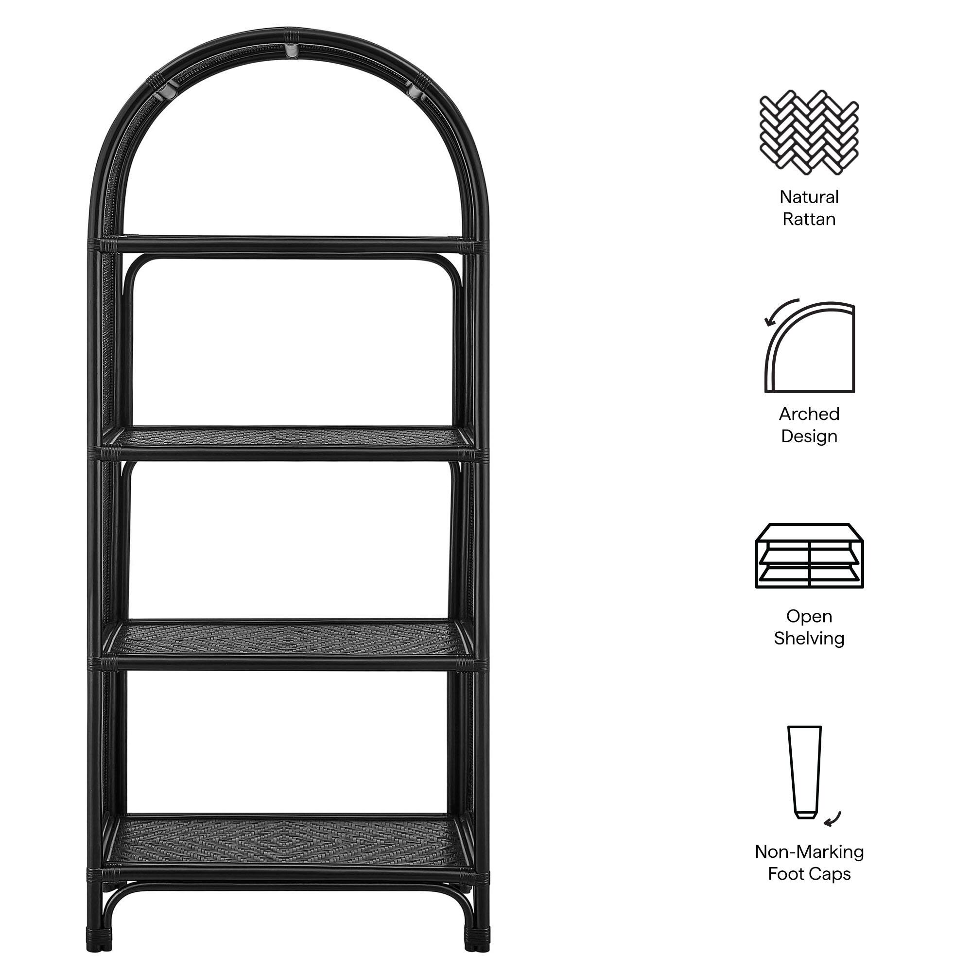 Natural Rattan Arched Design Open Shelving Non-Marking Foot Caps