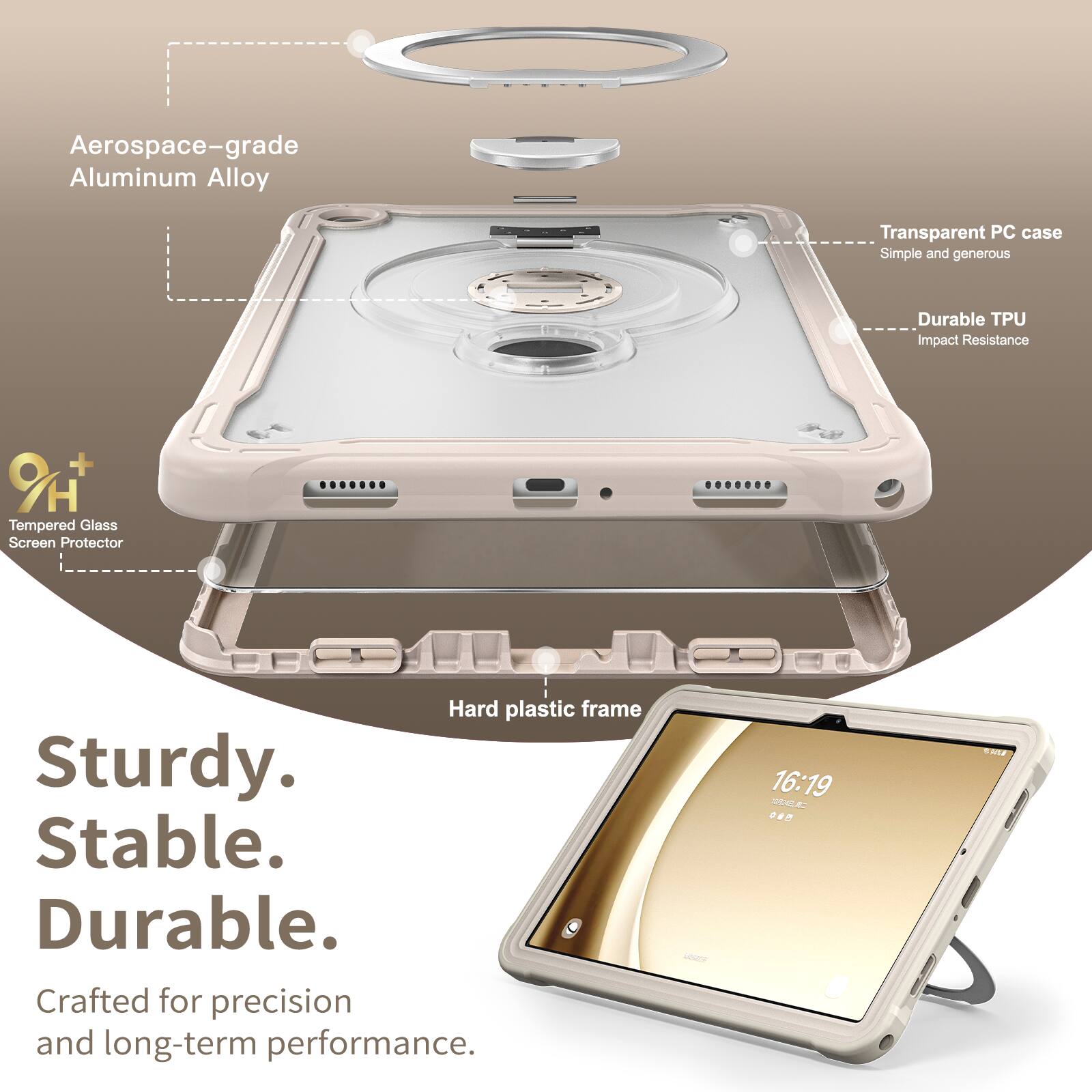 Aerospace-grade Aluminum Alloy Transparent PC case Simple and generous Durable TPU Impact Resistance O + H Tempered Glass Screen Protector Hard plastic frame Sturdy. Stable. Durable. Crafted for precision and long-term performance. A 16:19