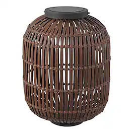 Jonathan Y - Nara 20.5" Modern Global Faux Rattan Integrated Indoor/Outdoor LED Solar Powered Lantern - Dark Brown/Black