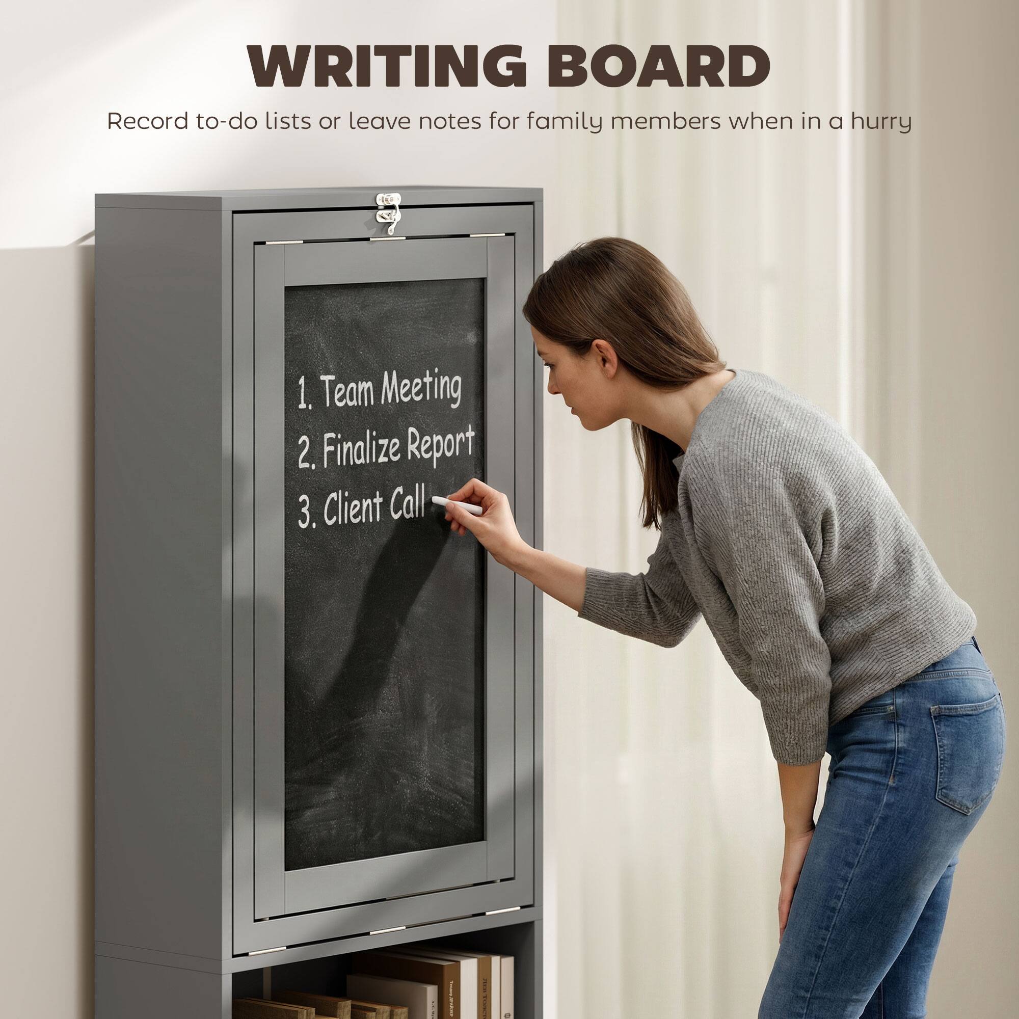 WRITING BOARD  
Record to-do lists or leave notes for family members when in a hurry  

1. Team Meeting  
2. Finalize Report  
3. Client Call
