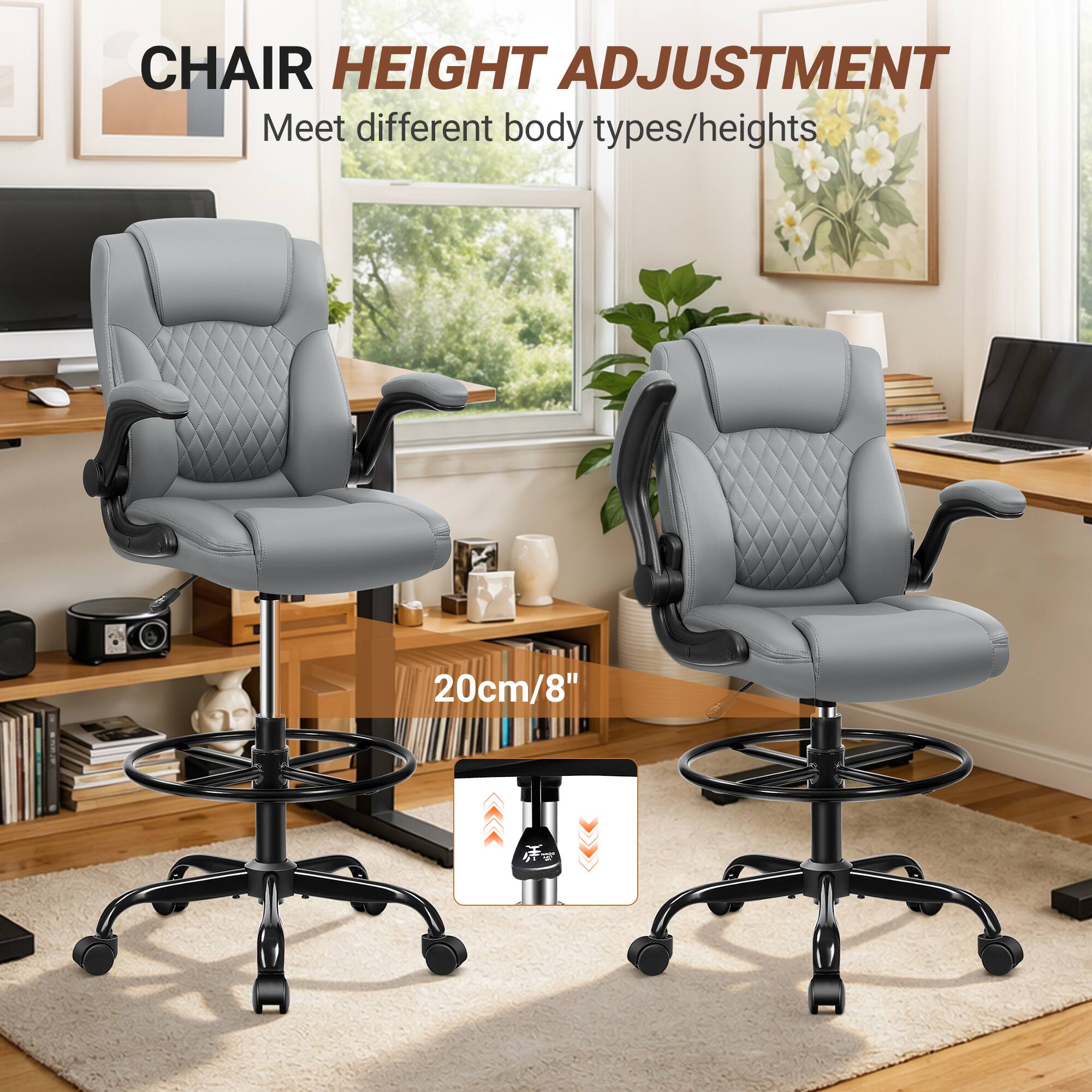 CHAIR HEIGHT ADJUSTMENT  
Meet different body types/heights  
+ 20cm/8"