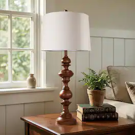 partphoner - Dark Turned Spindle Wood Table Lamp - Brown