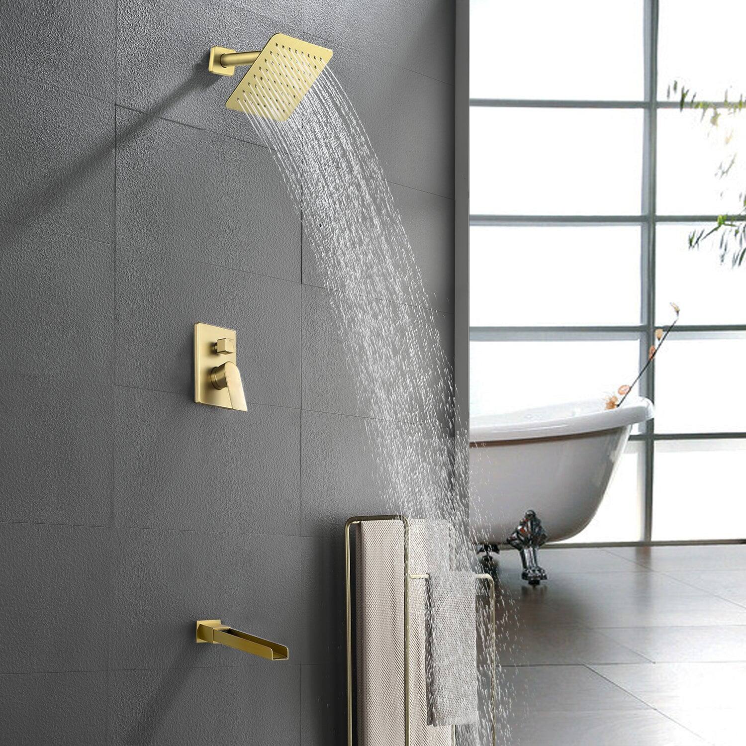 Alt View 4. Boyel Living - Brushed Gold Shower Set 8 Inch SUS304 Top Spray Waterfall Spout Dual Water Outlet - Brushed Gold.
