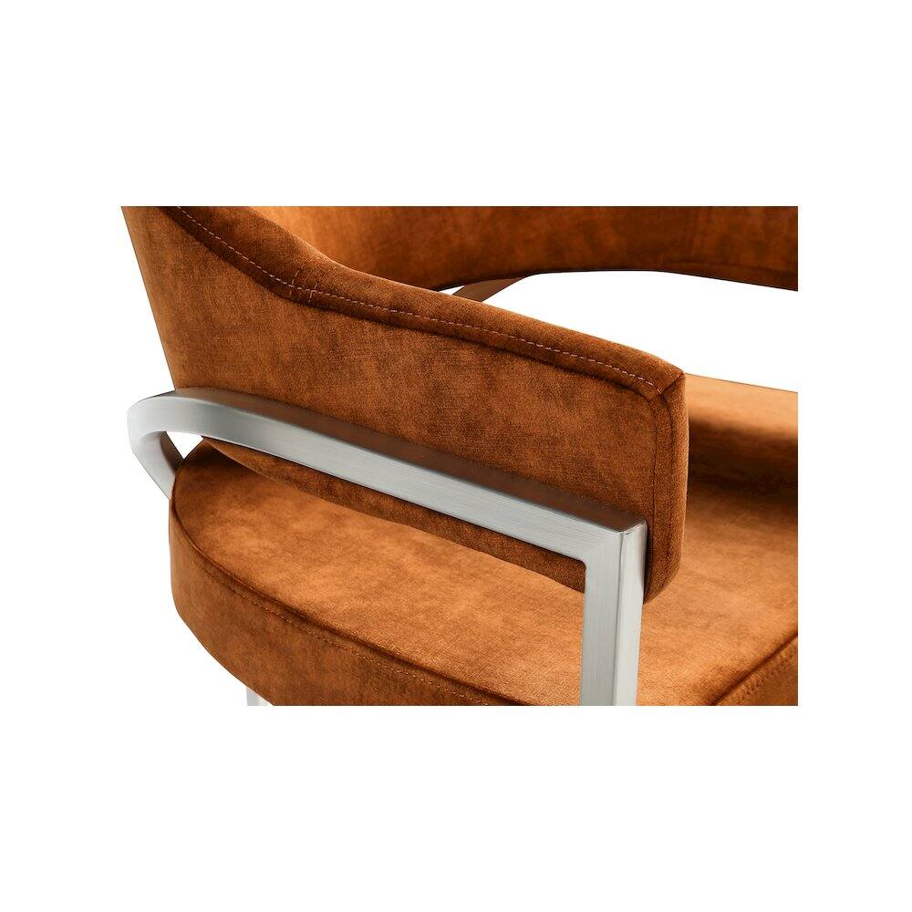 Alt View 3. Meridian Furniture - Madelyn Cognac Velvet Dining Chair, Set of 2 - Brown.