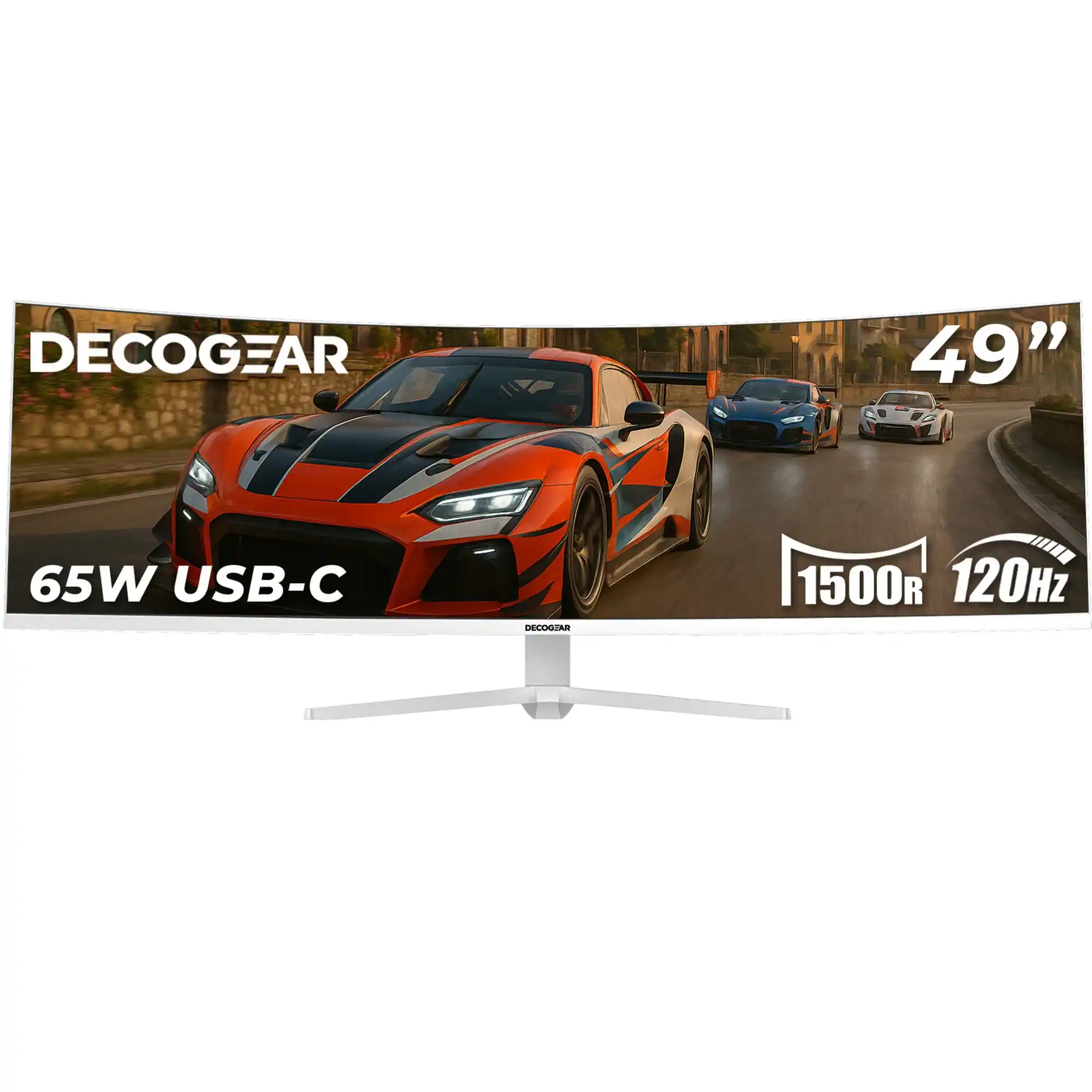 Deco Gear - 49" 5K DQHD Curved Ultrawide Monitor with 65W USB-C, HDR, 120Hz, 1 ms MPRT - White