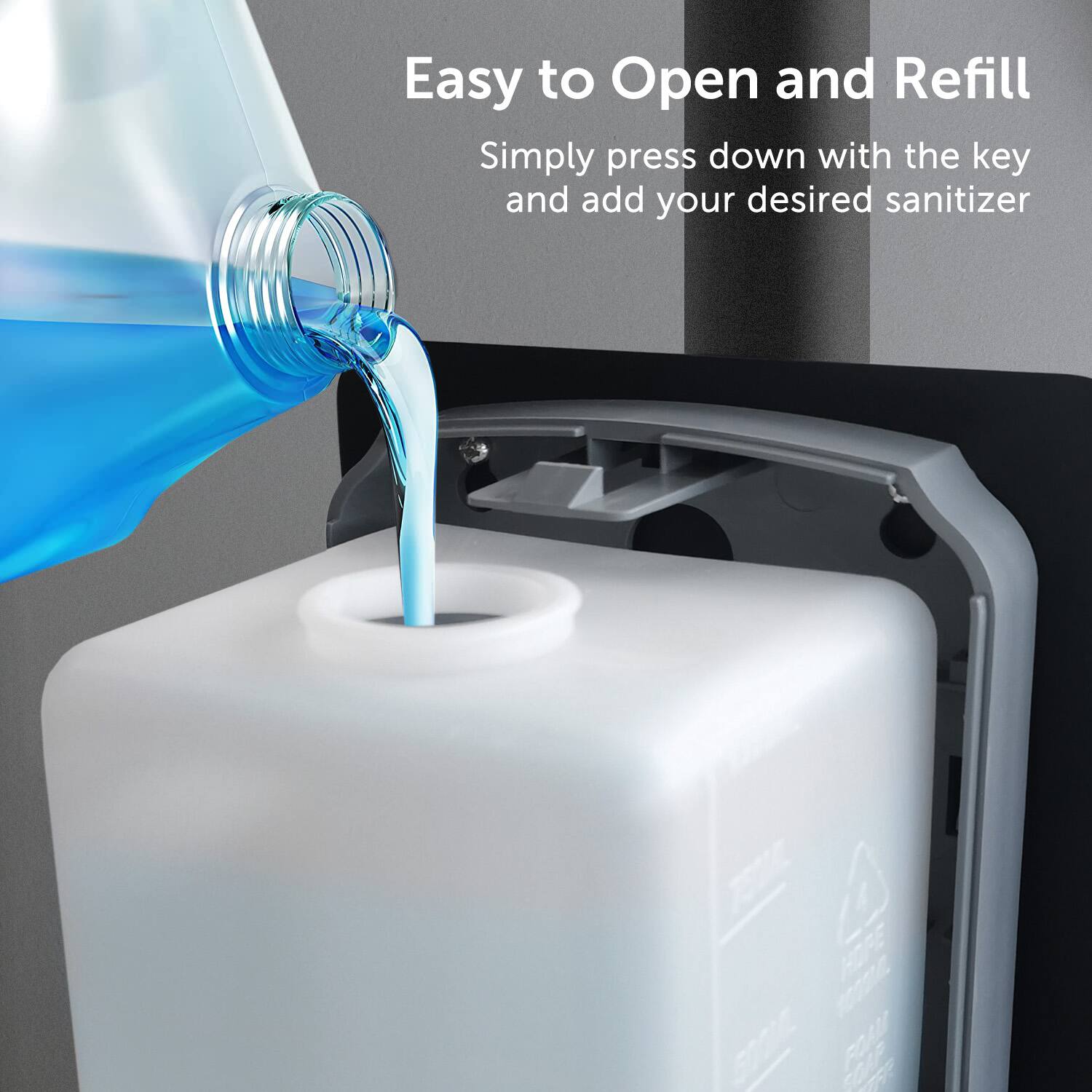 Easy to Open and Refill

Simply press down with the key and add your desired sanitizer

HOFE 1000 FOAM