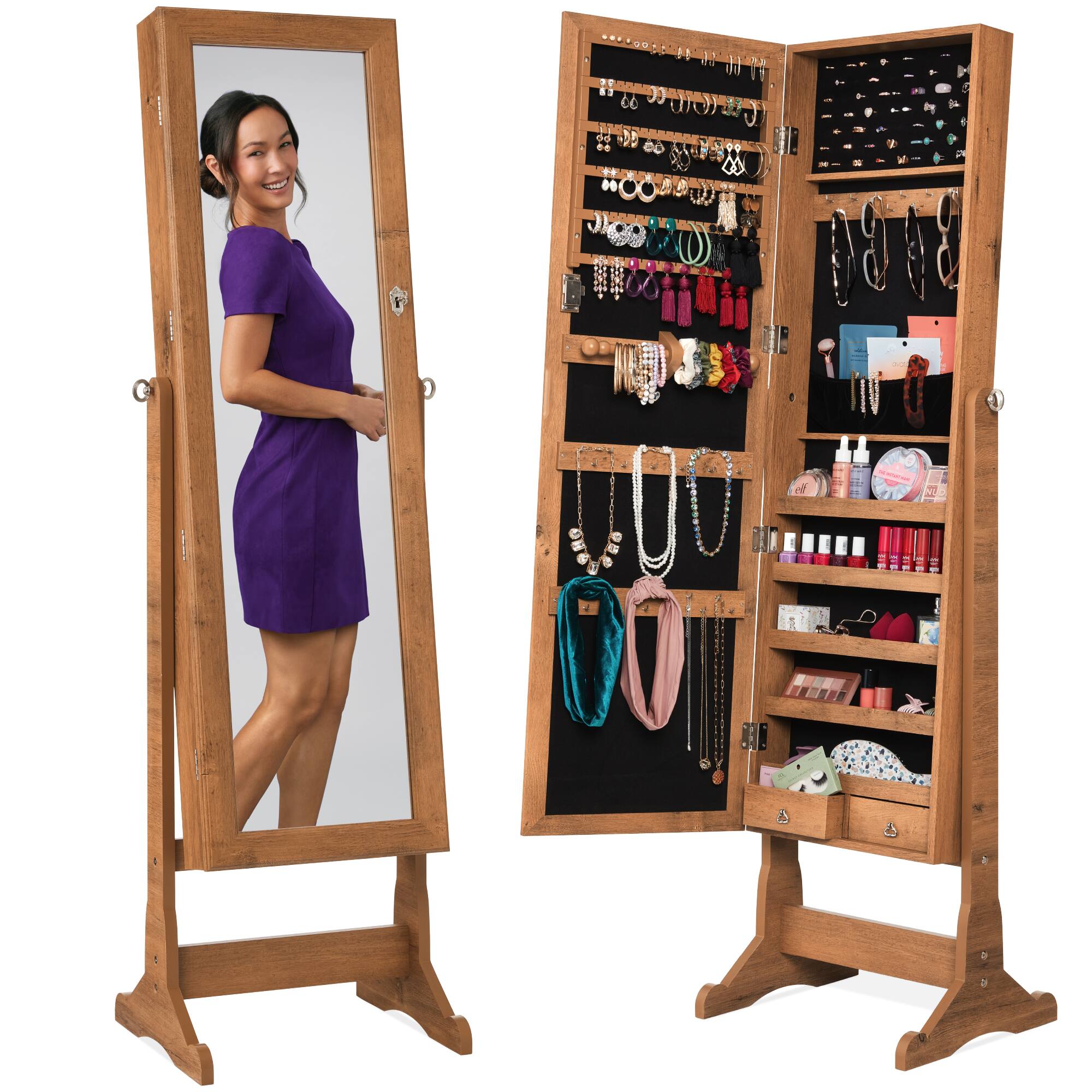 Best Choice Products - Jewelry Armoire Cabinet, Full Length Mirror w/ Velvet Storage Interior, Lock - Rustic Brown price history on PriceWatchPro