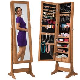 Best Choice Products - Jewelry Armoire Cabinet, Full Length Mirror w/ Velvet Storage Interior, Lock - Rustic Brown
