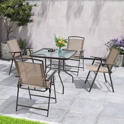 Front. Crestlive Products - Crestlive Products 5 Piece Brown Patio Dining Set Steel Square Table 4pc Stationary Chairs - Brown-5PC.