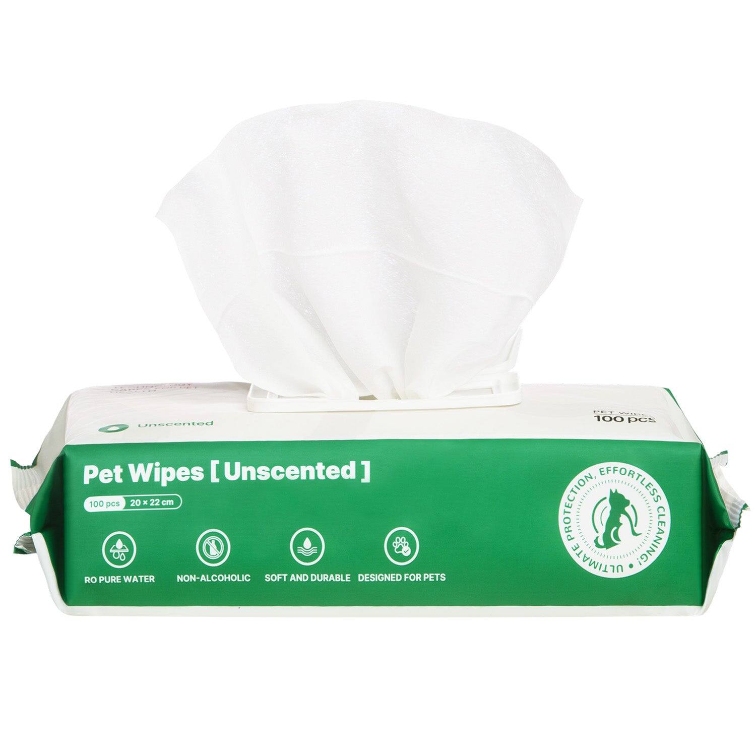 PET MARVEL - Silver Ion Antibacterial Dog Cat Wipes Unscented, 1 Bag, 100 Count, Hypoallergenic for Paws Butt Face & Ear