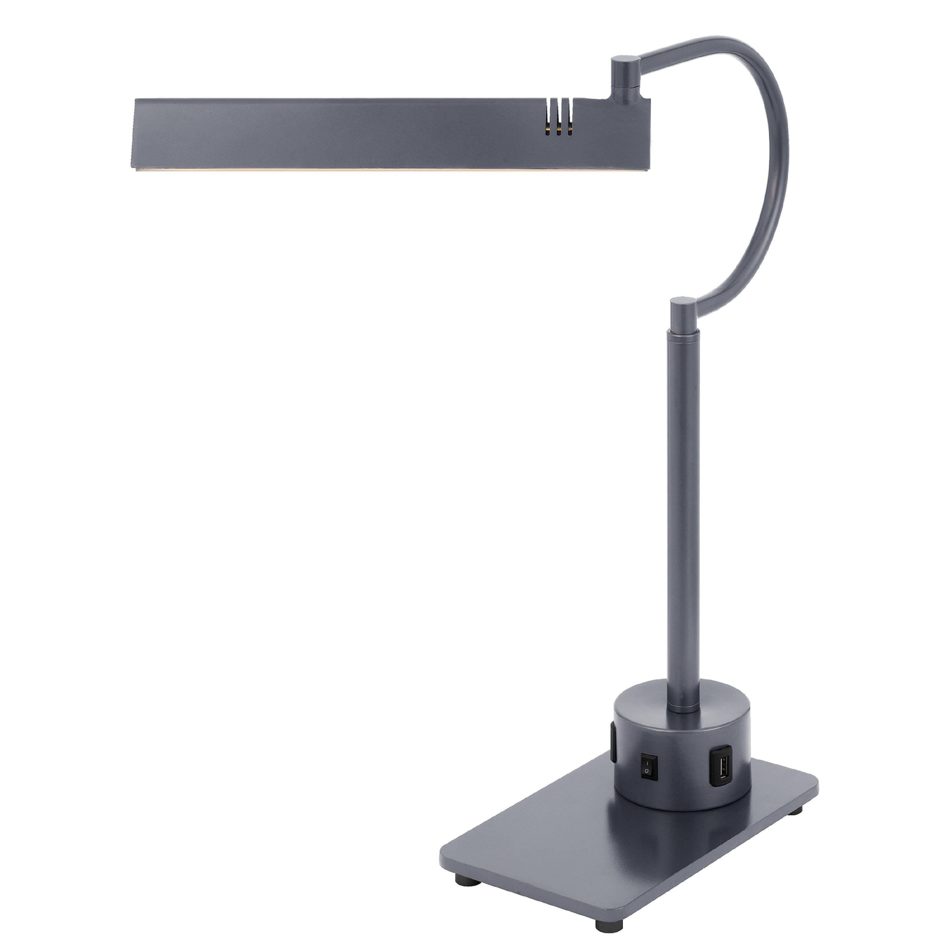 Left. Manhattan Lane - Modern Desk Lamp with LED Light and 2 USB Ports, 18 Inch - Gray.