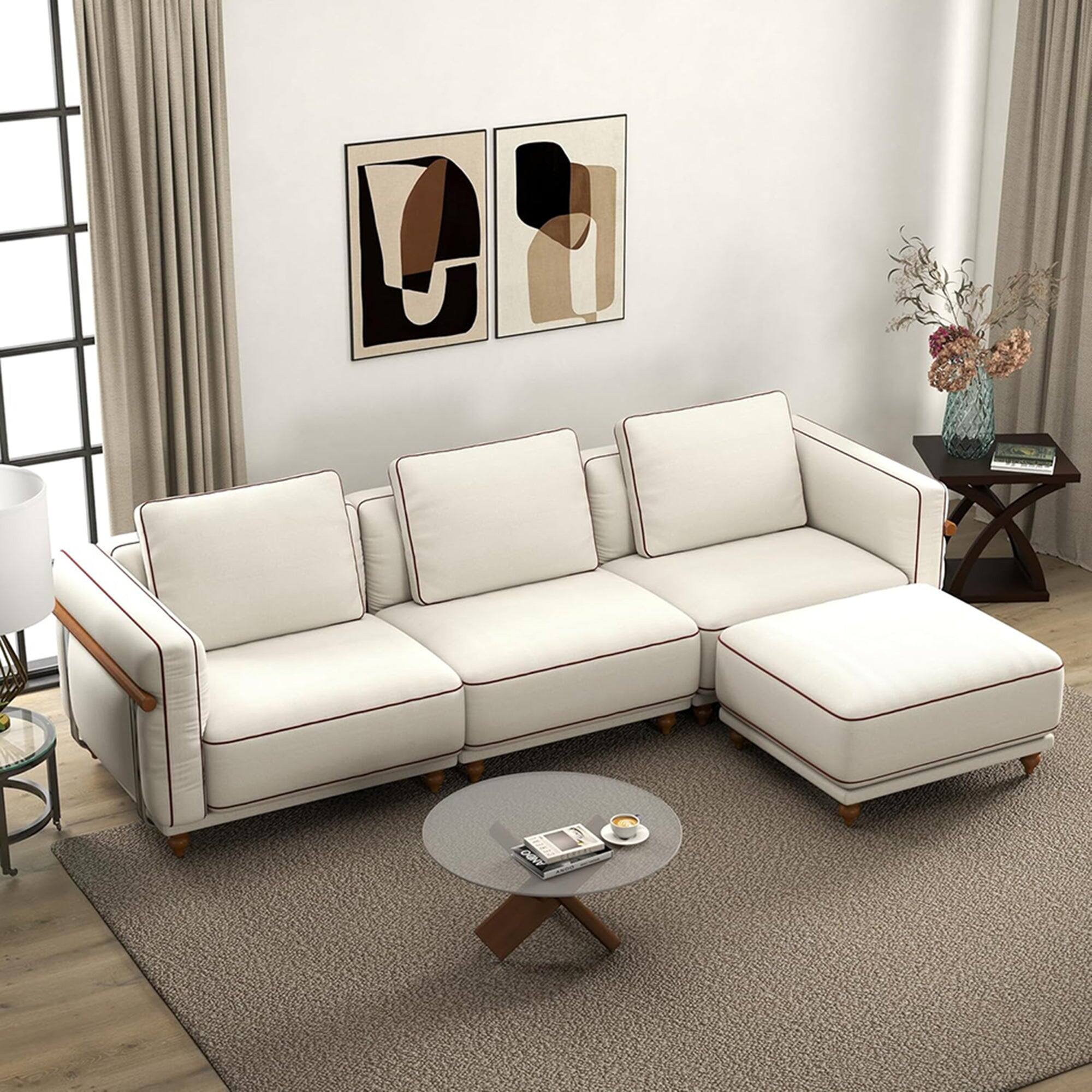 Alt View 6. Boyel Living - 121in Luxury Cloud Sofa with Ottoman 70% Down Filled Removable Washable Ultra Soft Linen White Large Living Room Sofa - White.