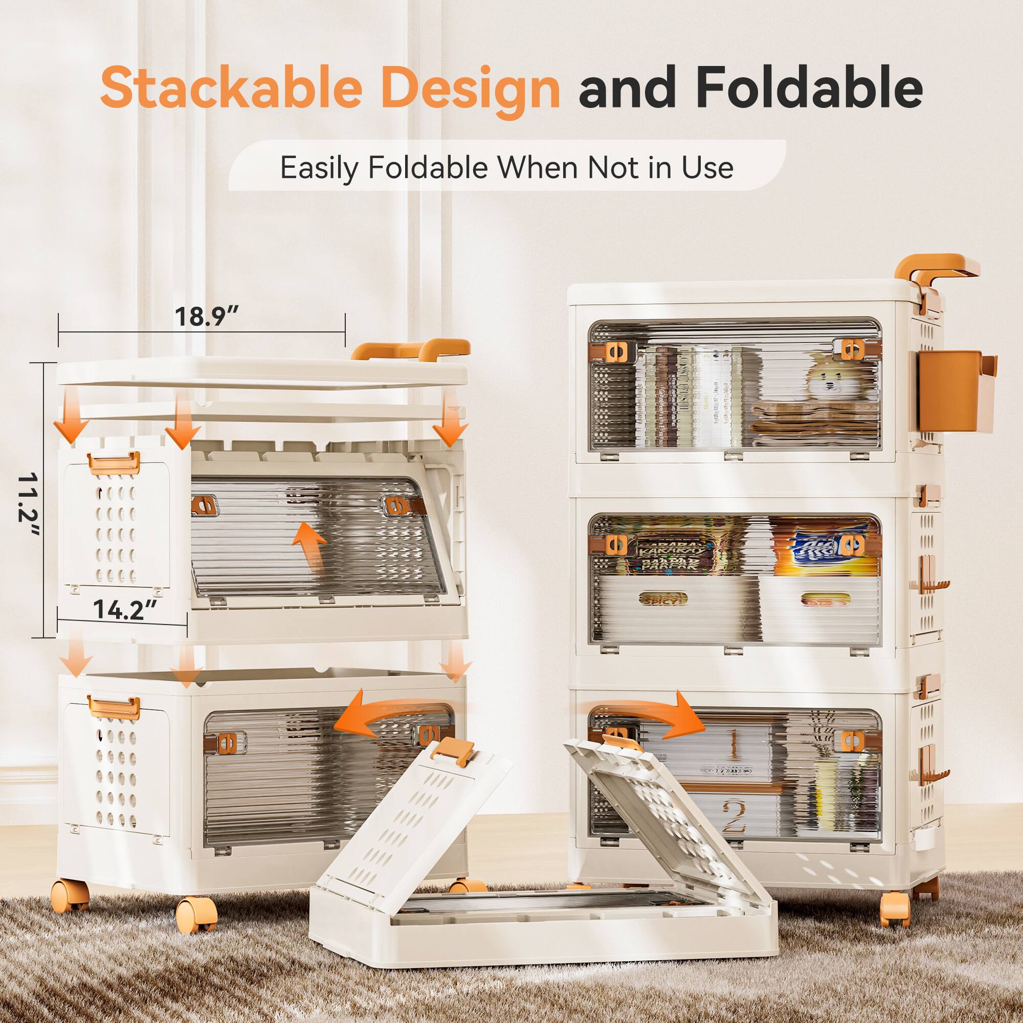 Stackable Design and Foldable  
Easily Foldable When Not in Use  

18.9"  
11.2"  
14.2"