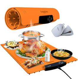 Breetee - WarmPad Pro-Electric Food Warming Mat with 9 Temperature Settings-Roll Up Silicone Heating Mat for Dinner, Party, Events - Orange