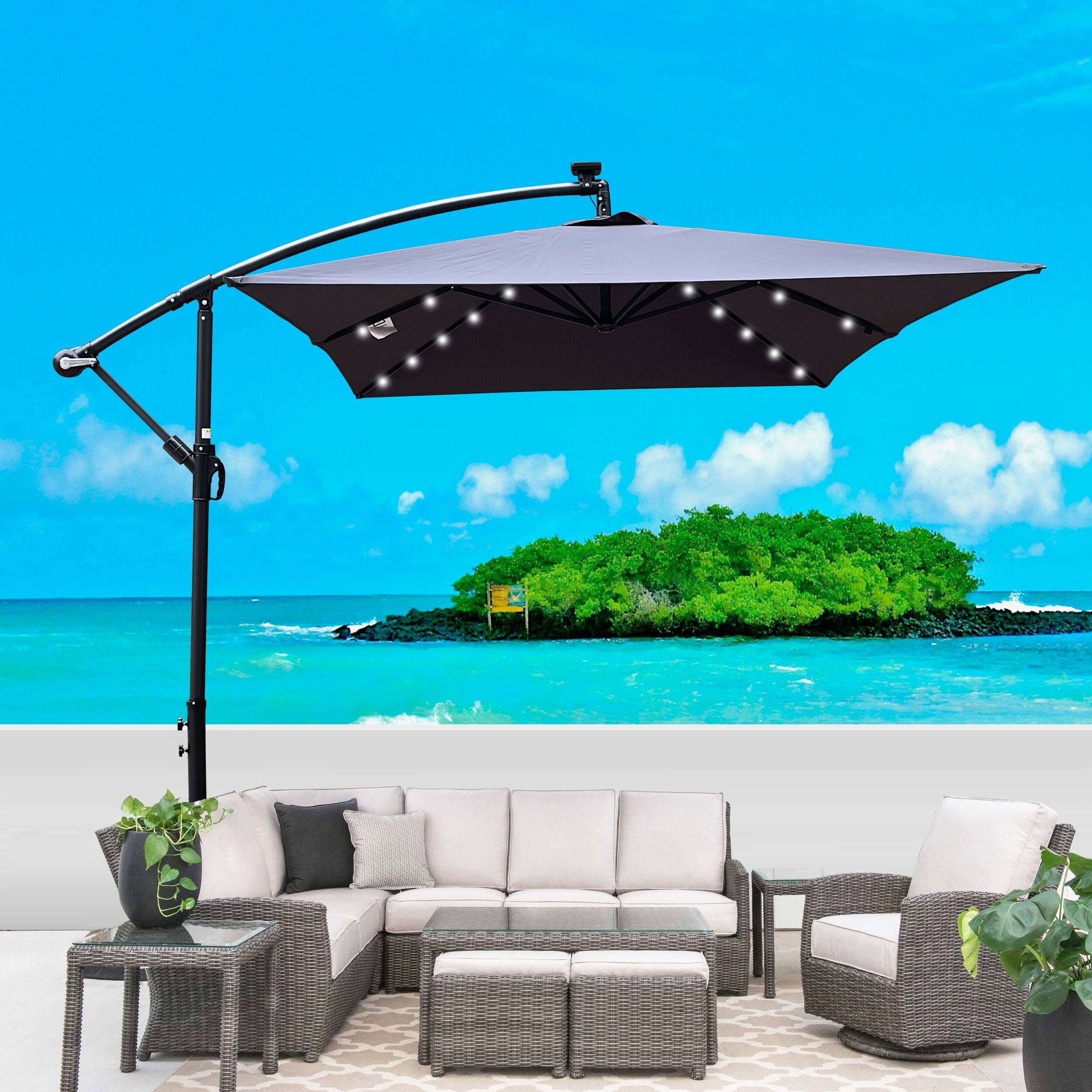 Loheer 10x6.5 Ft Rectangular Patio Umbrella Solar Lighted Outdoor  Waterproof Sun Shade with Cross Base W656127034 - Best Buy
