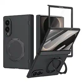 Dteck - For Samsung Galaxy Z Fold8 Rugged Case With Screen Protector, Shockproof Magnetic Ring Stand Hinge Protection Cover - Black