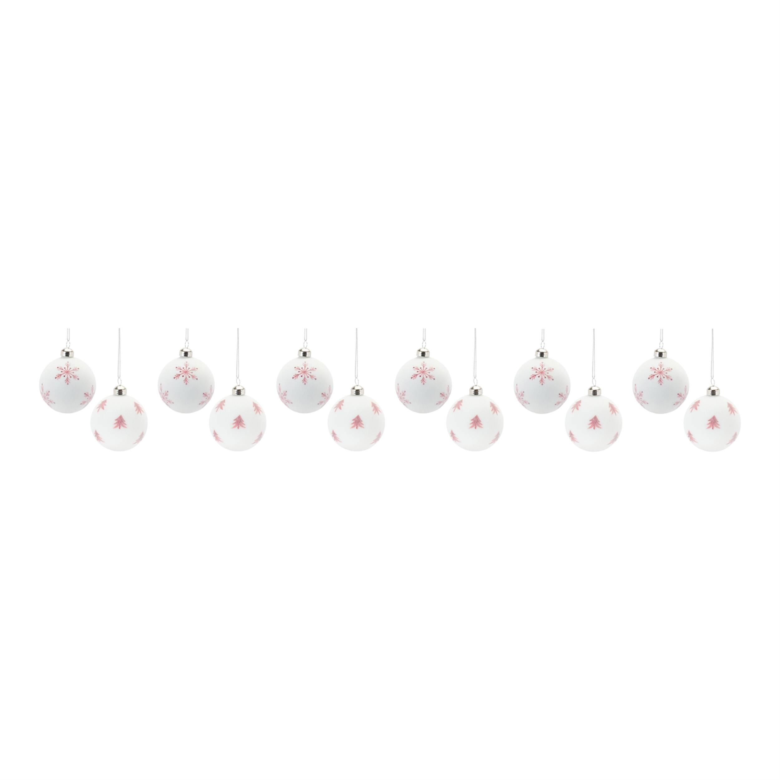 Alt View 2. BreeBe - Frosted Snowflake and Tree Ball Ornament (Set of 12) - White, Red.
