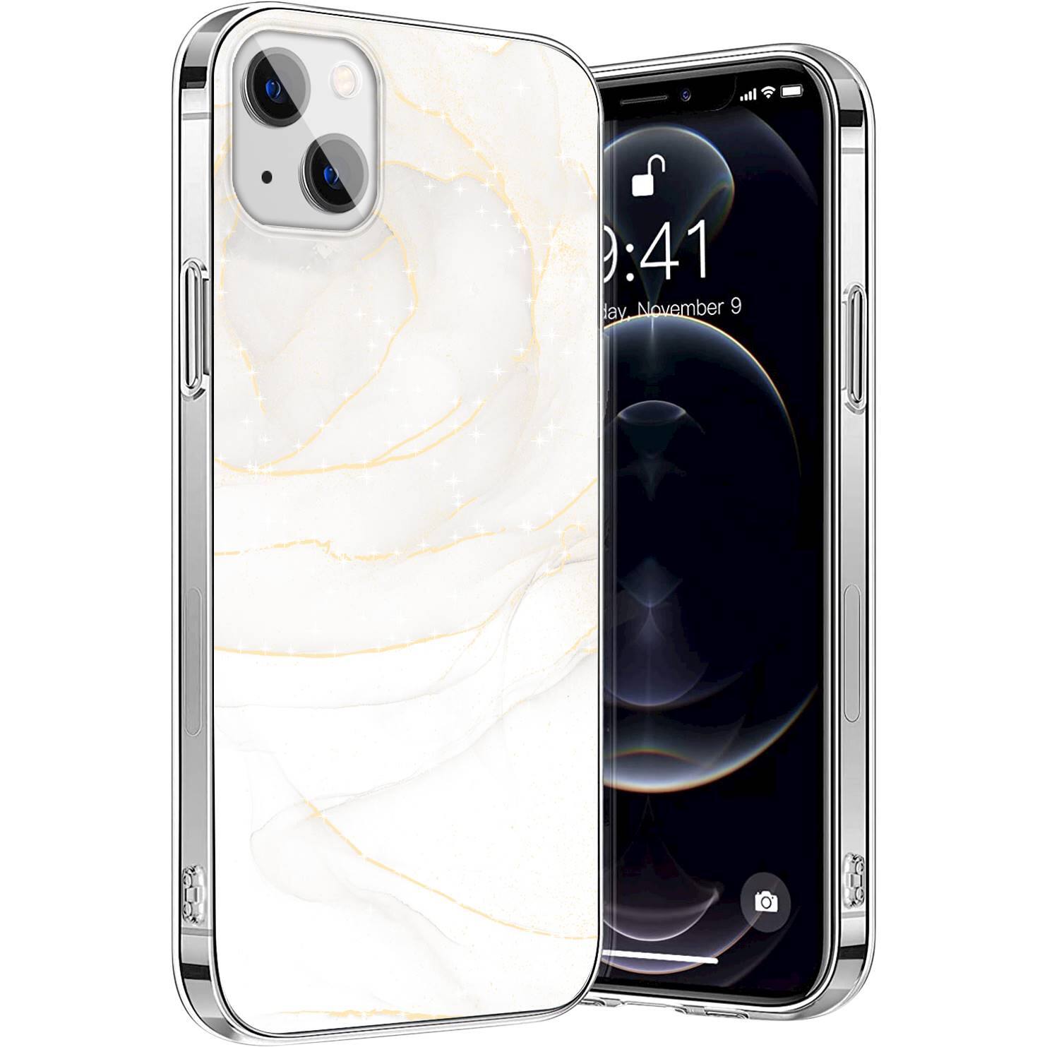 Alt View 11. SaharaCase - Marble Series Case for Apple iPhone 13 - White/Gold.
