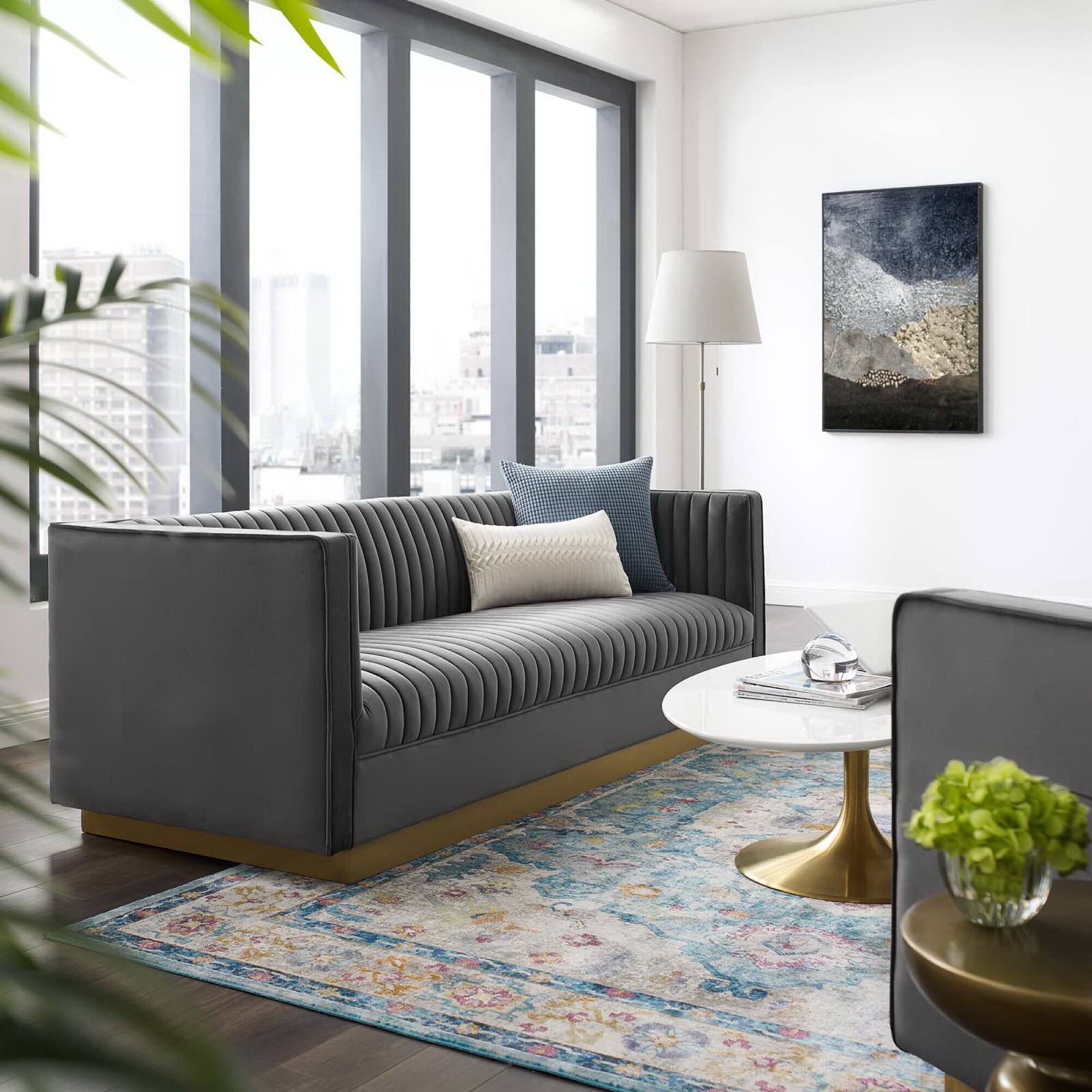 Alt View 2. Modway - Sanguine Vertical Channel Tufted Performance Velvet Sofa by Modway - Gray.