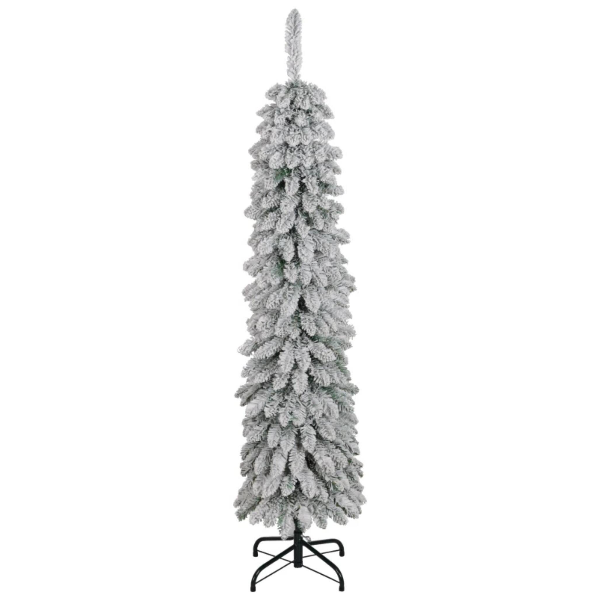 Forest'nSky - 5 ft. Unlit Snow-Flocked Slim Pencil Artificial Christmas Tree with 301 Tips - Green