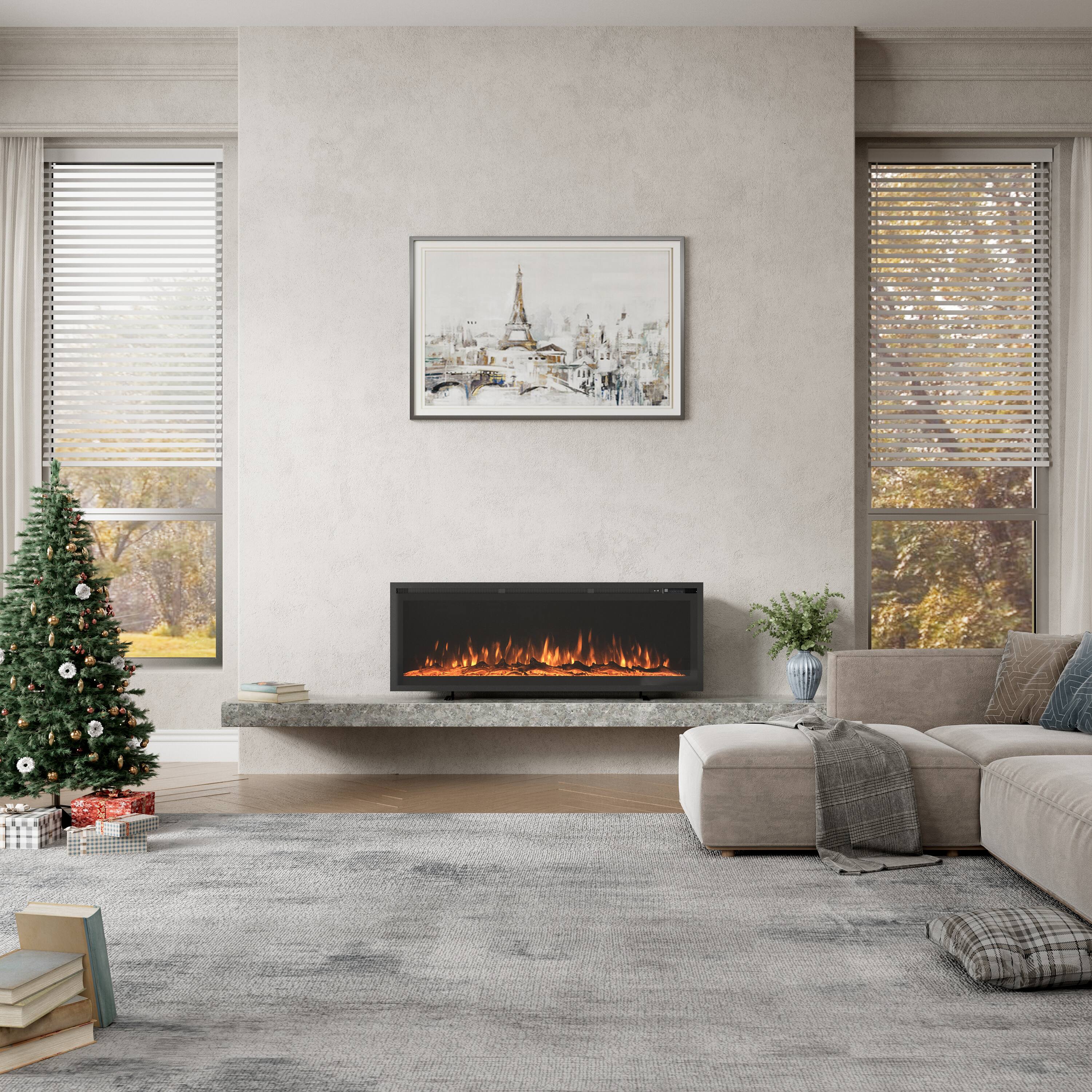 Angle. Mondawe - 50" Recessed/Wall-Mounted/Free-Standing Electric Fireplacea with Adjustable Light Colors and Touch Screen Control - Black.