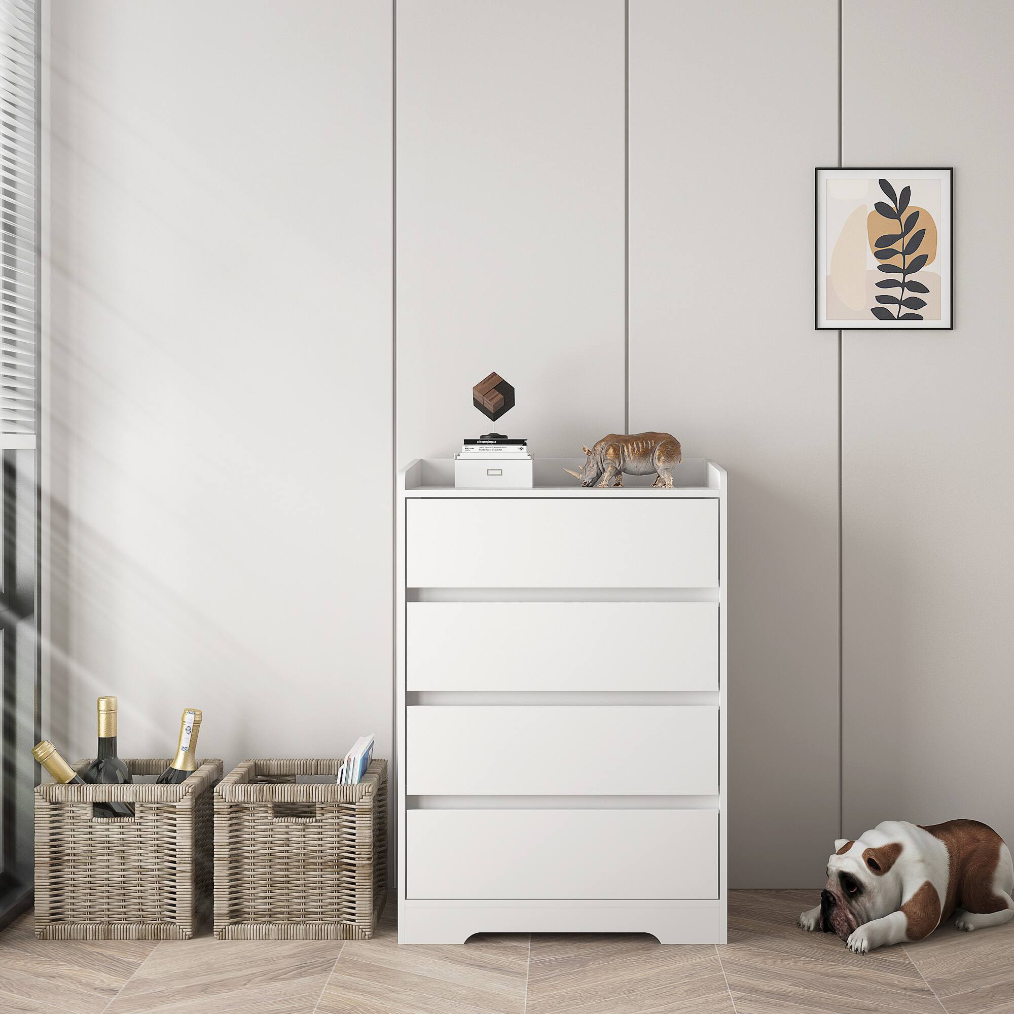 Back. Forest'nSky - White Wood 4 drawer 25.59 in. Wide Chest of Drawers with Sturdy Frame for Living Room - White.