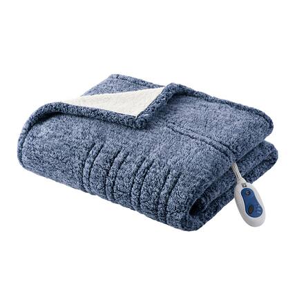 Front. Gracie Mills - Gracie Mills Mckinley Solid Heated Sherpa Throw - Blue.