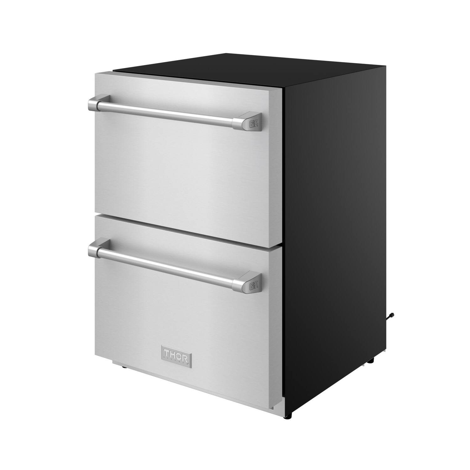 Angle. Thor Kitchen - Gordon Ramsay Series by Thor Kitchen 24 Inch Indoor Outdoor Refrigerator Drawers with Stainless Steel Hardware - Stainless Steel.