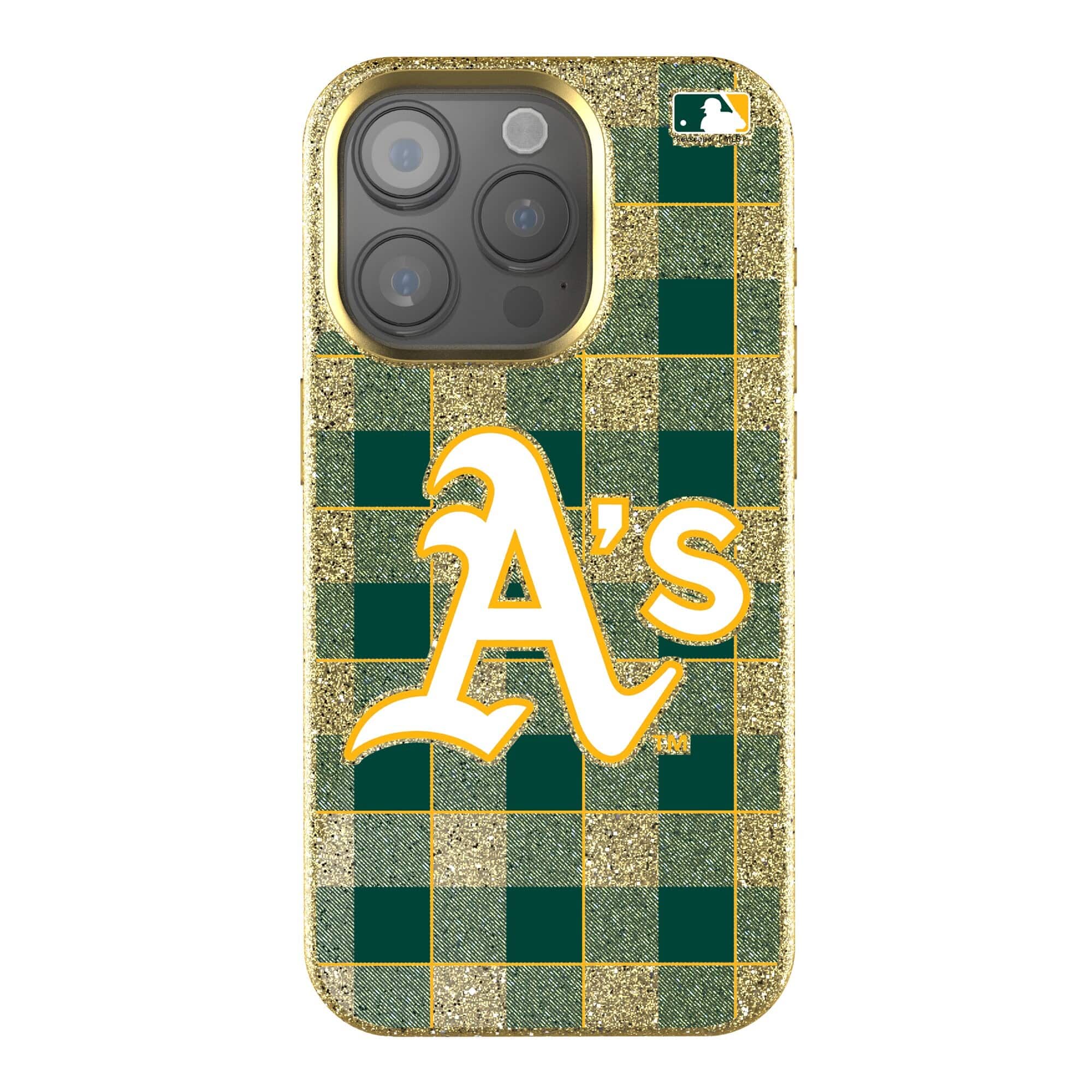 Keyscaper - MLB - Athletics Plaid Bling iPhone Case - 16 Plus - Gold