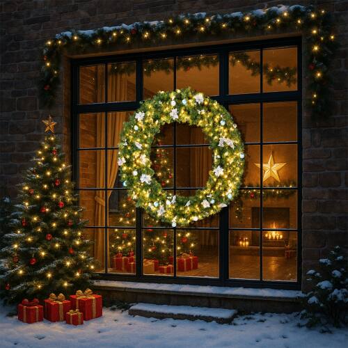 Alt View 8. Winado - 48in Pre-lit Artificial Christmas Wreath Outdoor with LED Lights for Holiday Decoration - Light Green.