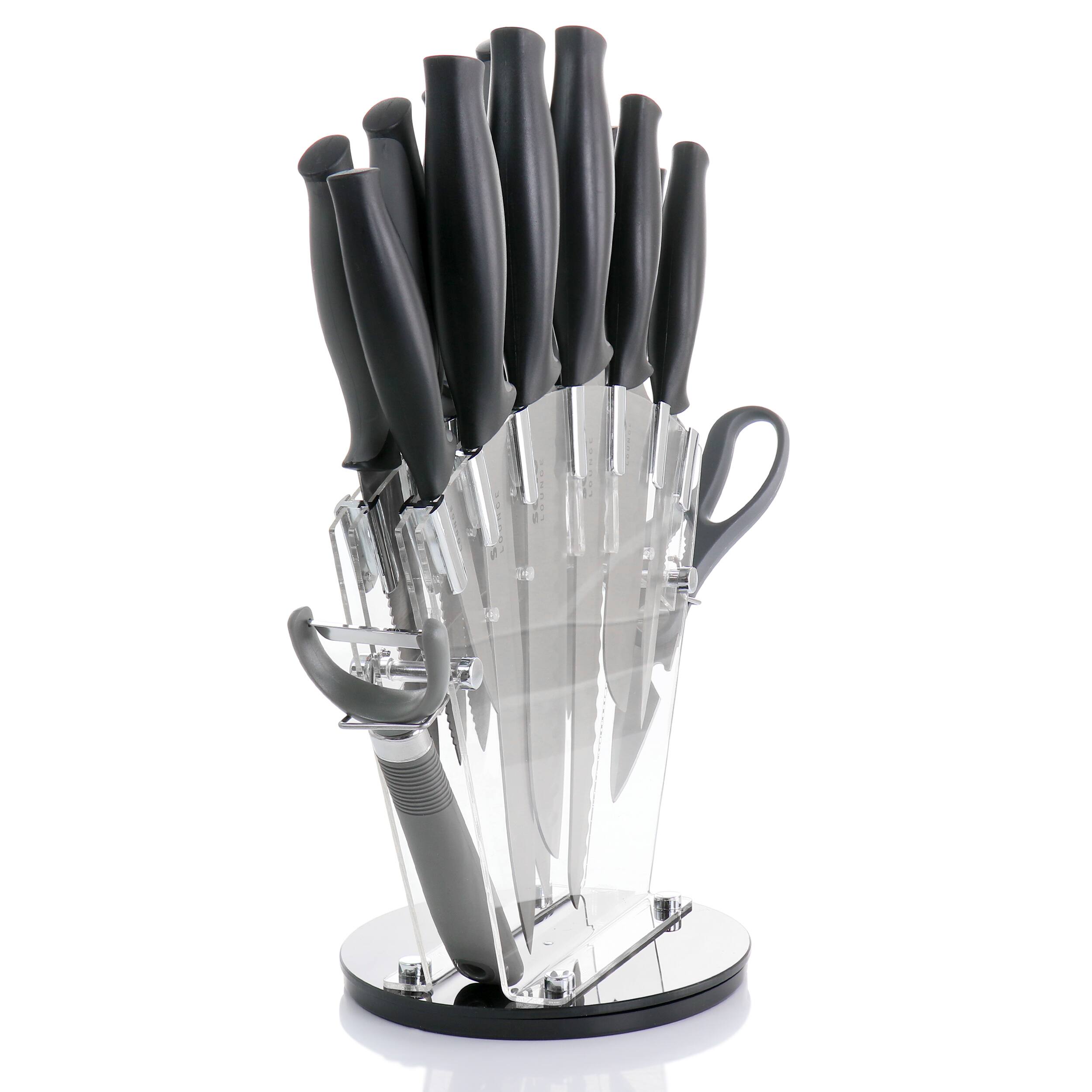Alt View 1. Gibson - Gibson Soho Lounge 16 Piece Stainless Steel Cutlery Knife Set in Black With Acrylic Stand - Black.