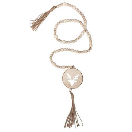 Front. BreeBe - *Natural Wood Bead Deer Tag Garland - Natural.