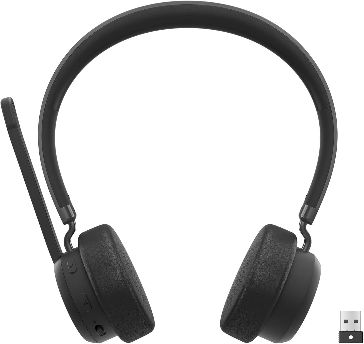 Angle. Lenovo - Lenovo UC Wireless Closed-Back On-Ear Stereo VoIP Headset with USB-A Adapter, Microsoft Teams Certified - Blue.