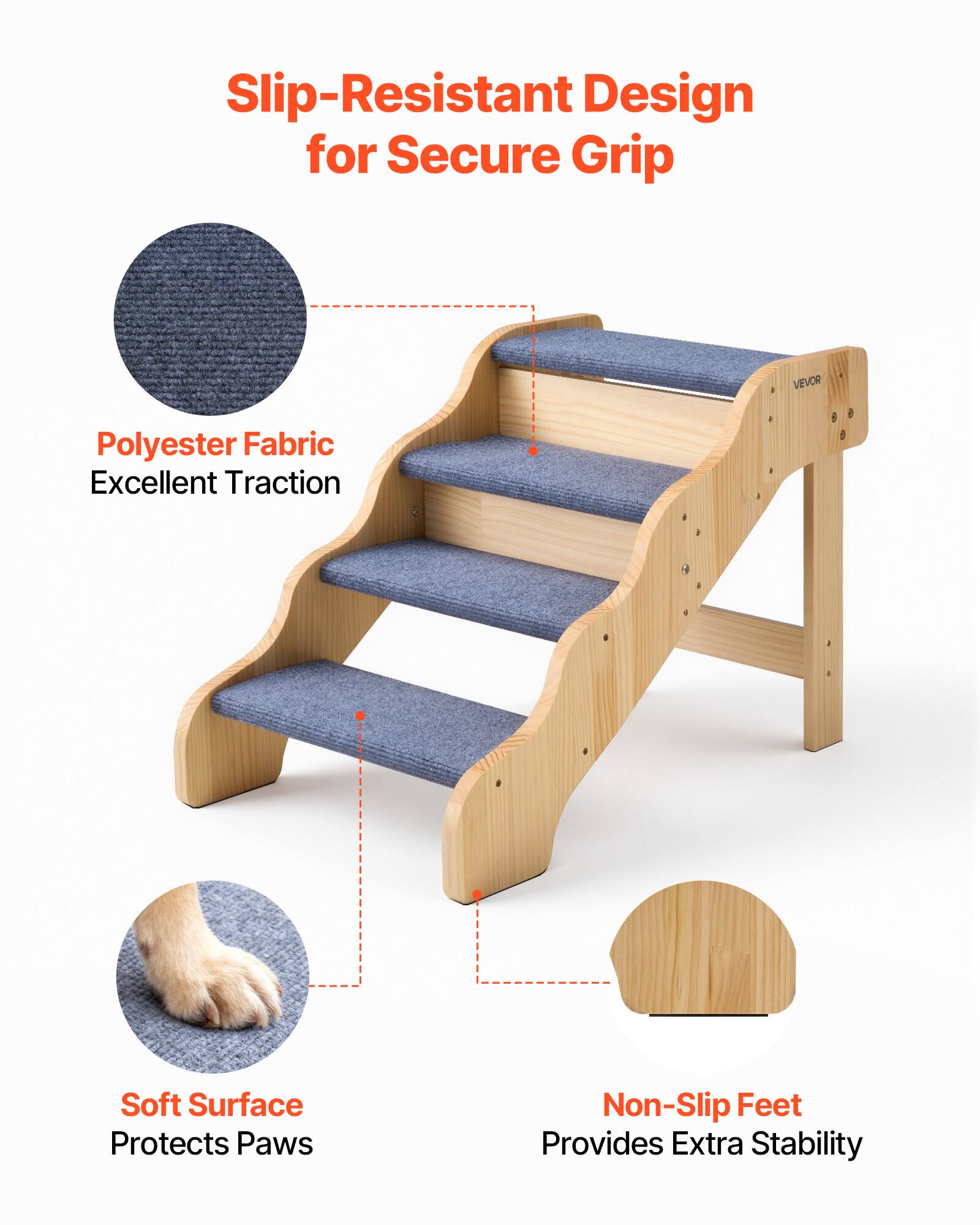 Slip-Resistant Design for Secure Grip

- Polyester Fabric
  - Excellent Traction

- Soft Surface
  - Protects Paws

- Non-Slip Feet
  - Provides Extra Stability