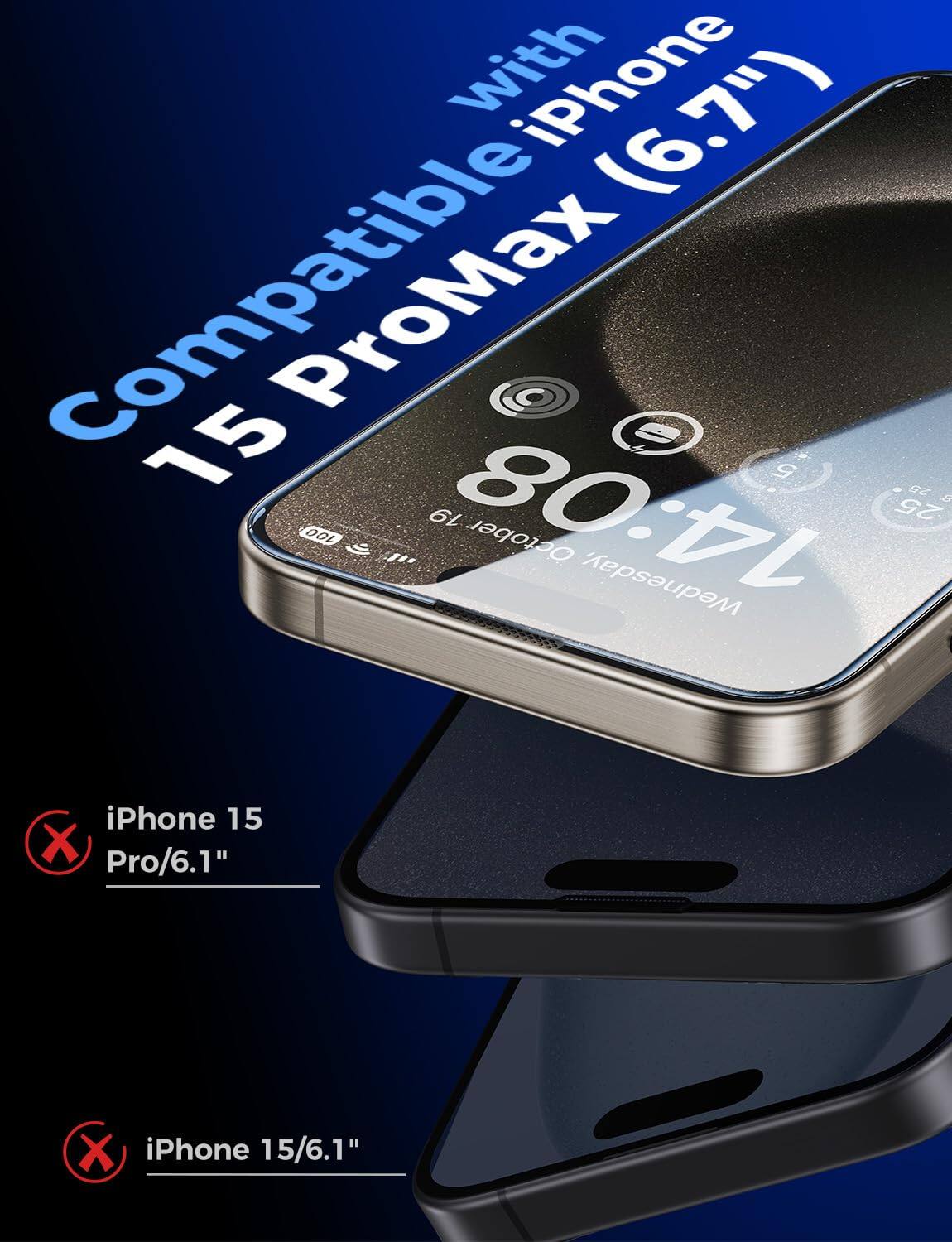 with iPhone (6.7") Compatible 15 ProMax 14:08 5 25 29 8 19 100 October Wednesday, iPhone 15 X Pro/6.1" X iPhone 15/6.1"