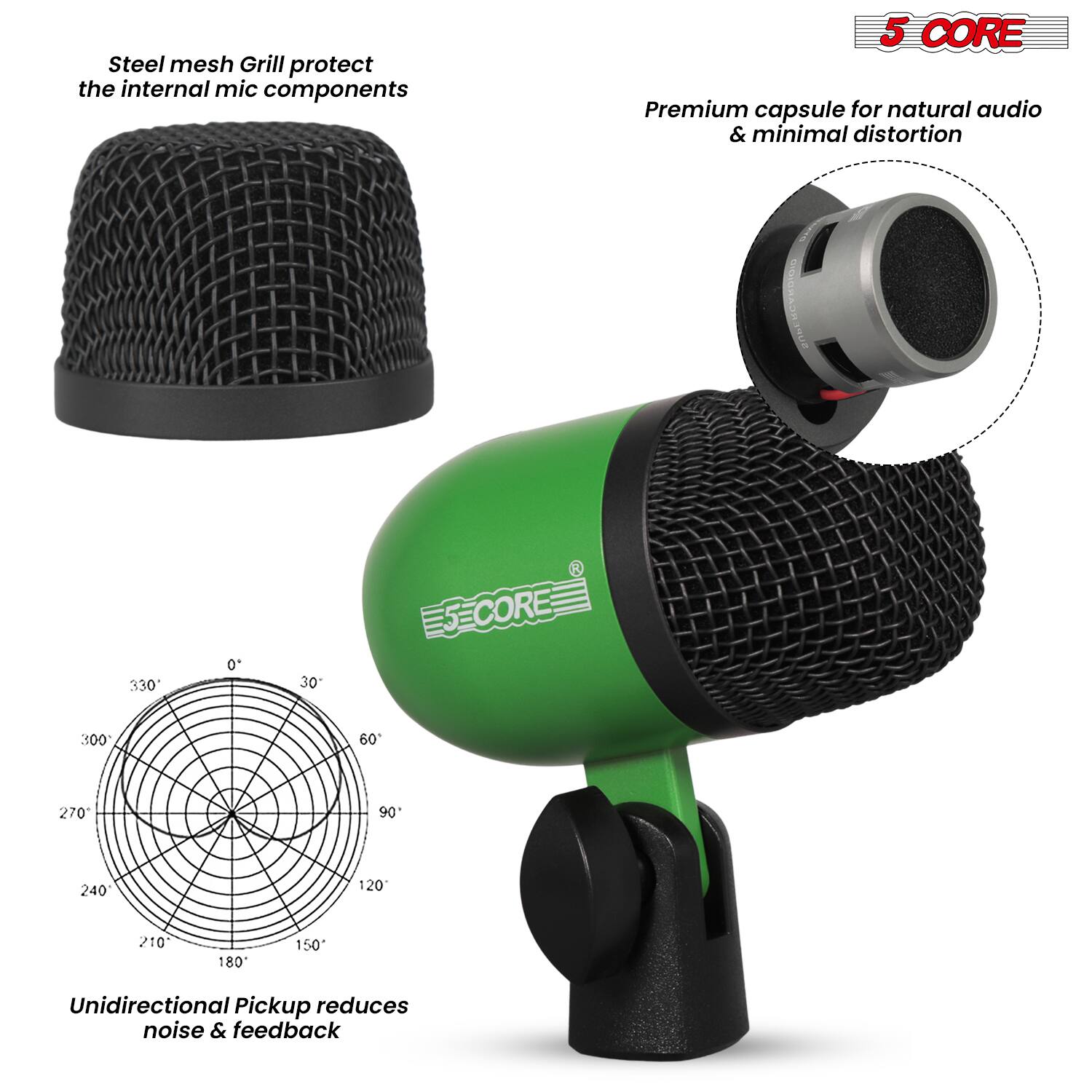 - Steel mesh Grill protect the internal mic components
- Premium capsule for natural audio & minimal distortion
- Unidirectional Pickup reduces noise & feedback