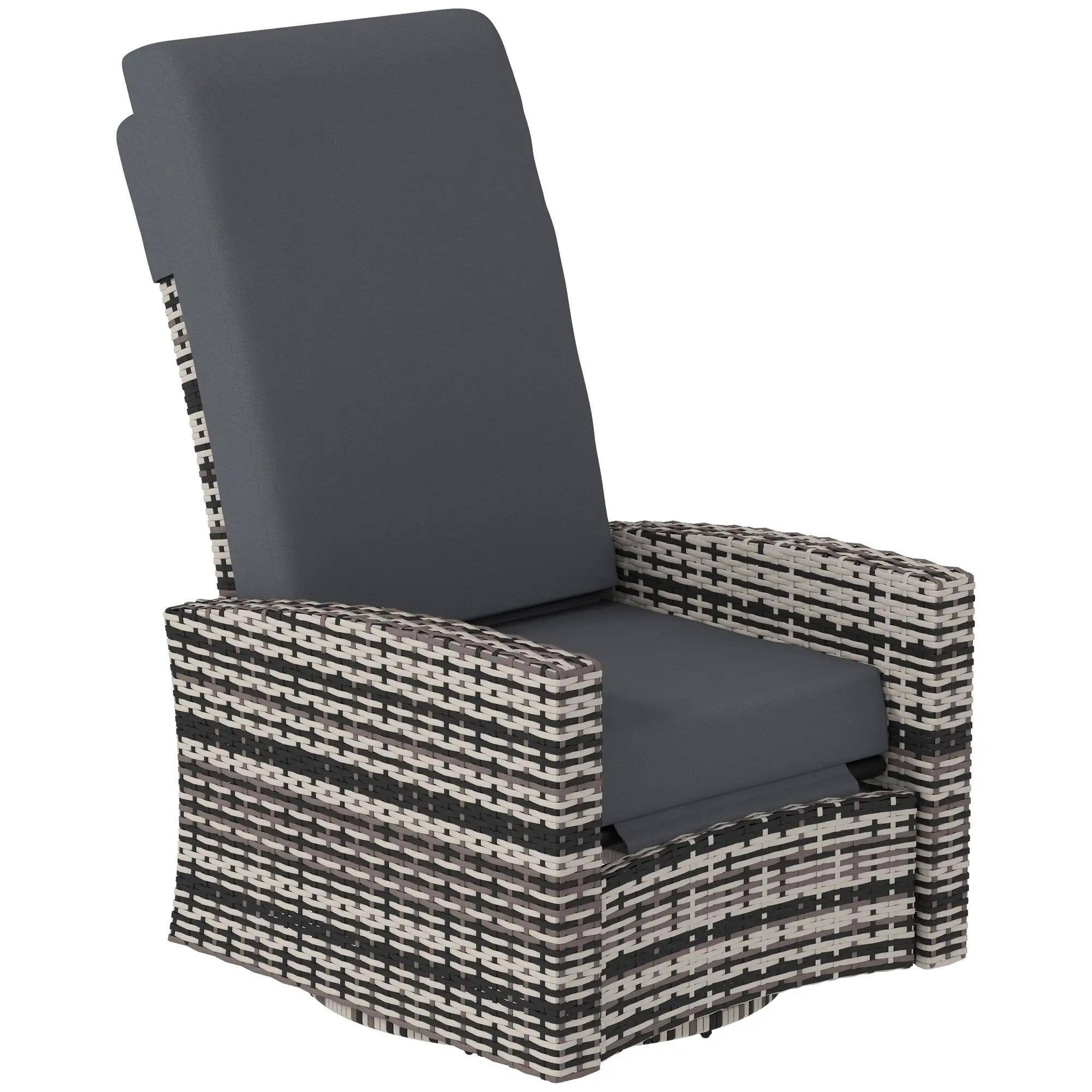 Front. Resenkos - Resenkos Outdoor Wicker Swivel Recliner, 360° Rotating, Lifting Footrest, Comfortable Patio Chair for Relaxing, Gray - Gray.