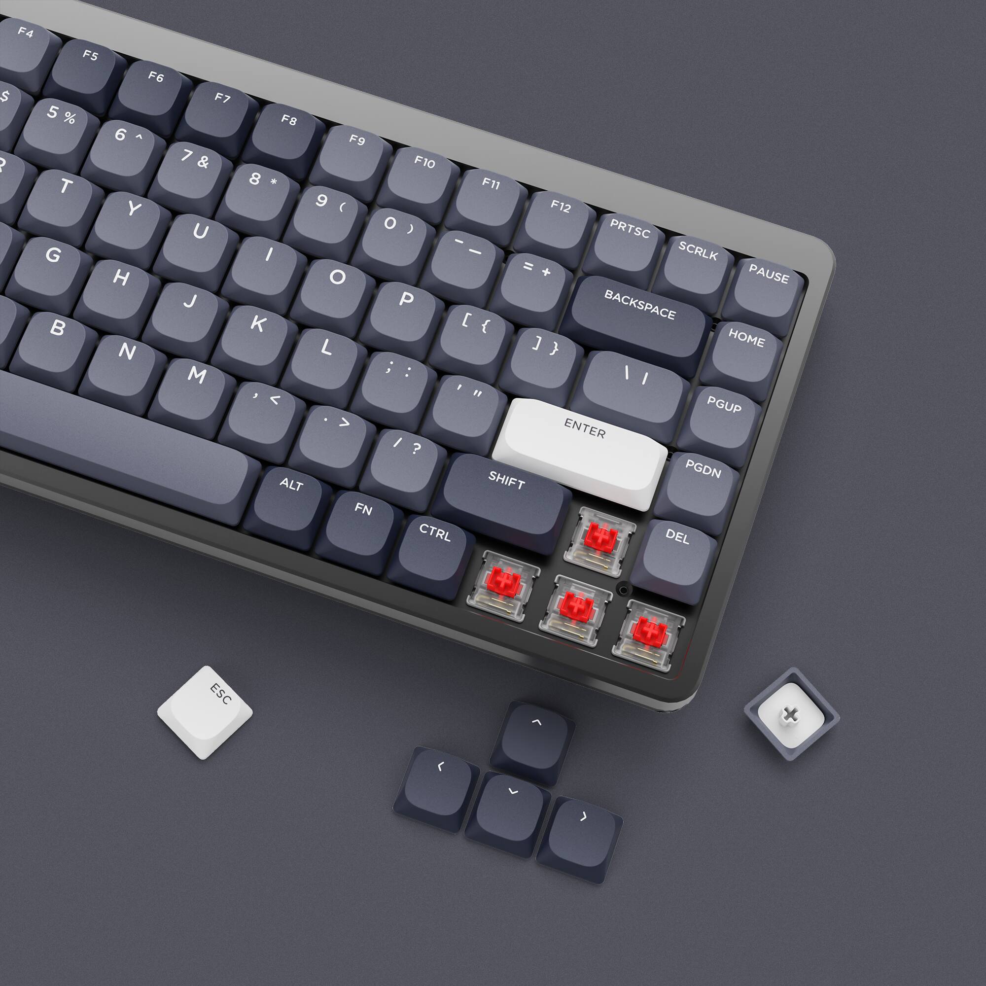 F4 F5 F6 F7 F8 F9 F10 F11 F12  
$ 5 % 6 ^ 7 & 8 * 9 ( 0 )  
P RTSC SCRLK PAUSE  
T Y U I O P [ { } ]  
G H J K L ; : " '  
B N M , . / ?  
BACKSPACE HOME PGUP ENTER PGDN  
ALT SHIFT FN CTRL DEL ESC