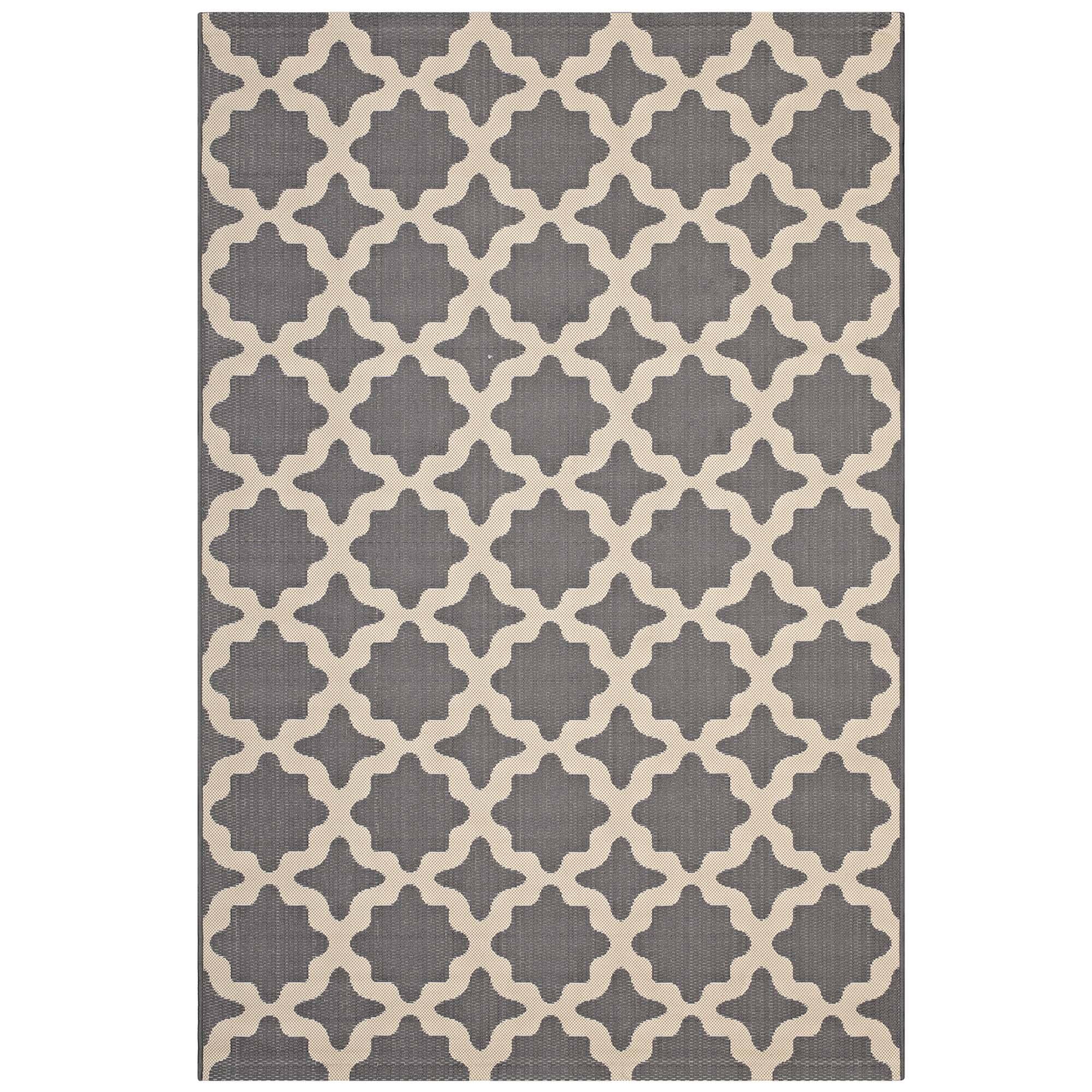 Angle. Modway - Cerelia Moroccan Trellis Indoor and Outdoor Area Rug - Gray and Beige.