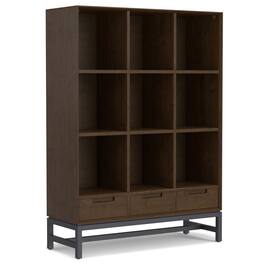 Simpli Home - Banting 58 inch Tall Solid Wood 9 Cube Bookcase with Drawers - Walnut Brown