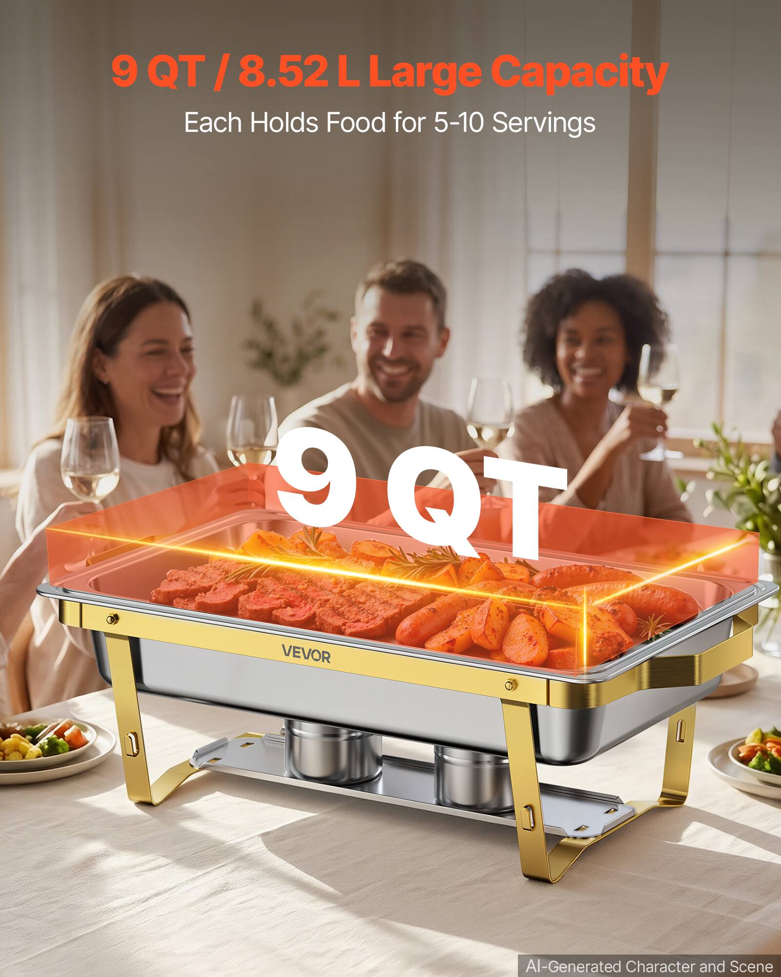 VEVOR 2 Packs Chafing Dishes for Buffet Set, 9QT Stainless Steel Chafer ...