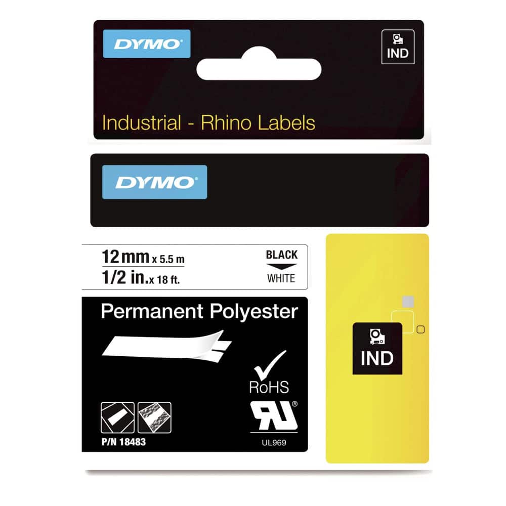 DYMO - 18483 0.5 in. x 18 ft. Rhino Permanent Poly Industrial Label Tape - /Black Print - White