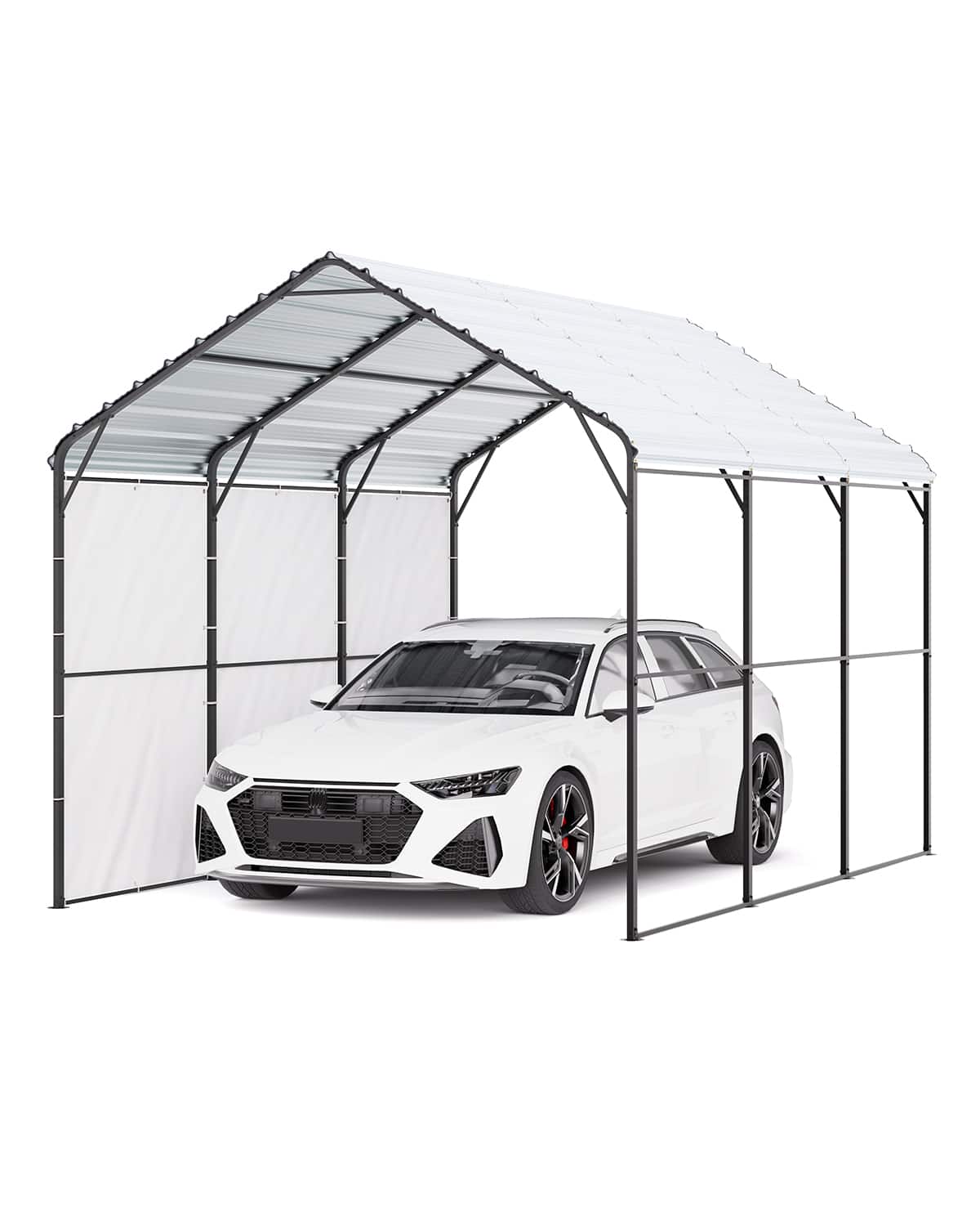 Front. VEVOR - Heavy Duty Metal Carport, 10' x 15' Outdoor Carport with Galvanized Steel Frame & Roof, Car Tent Garage Shade - Gray.
